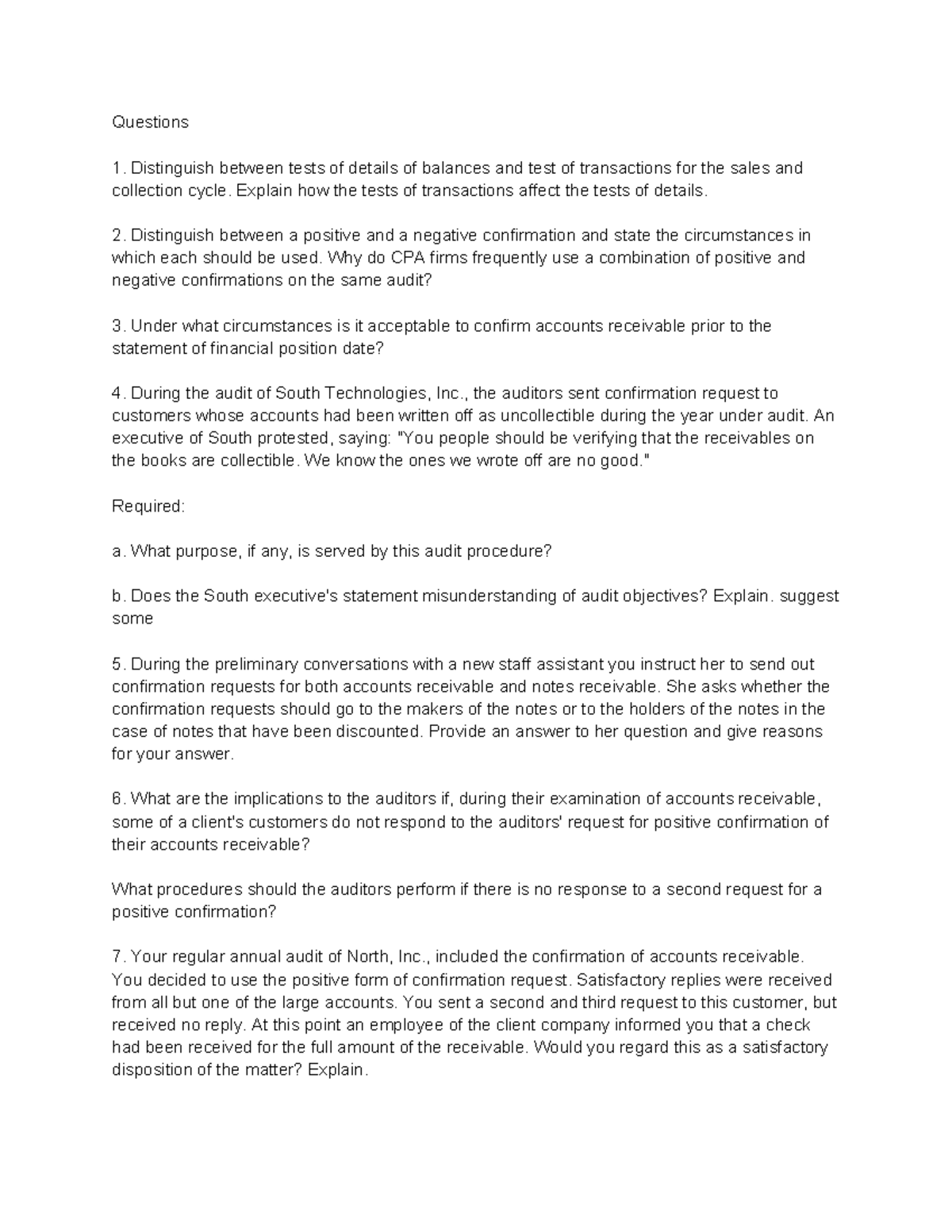 Auditing Principles - Questions Distinguish between tests of details of ...