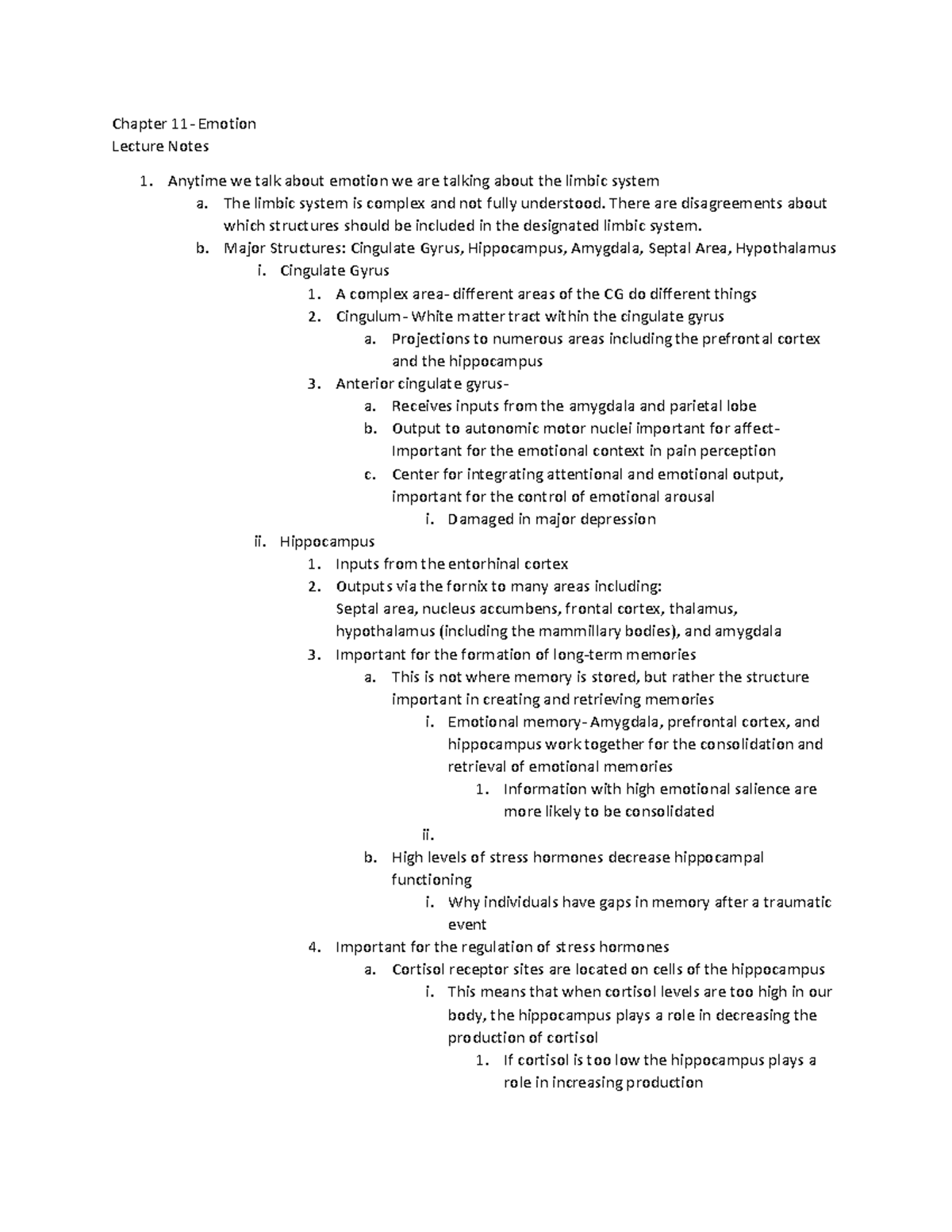 Chapter 11 (emotion) Lecture Notes - Chapter 11- Emotion Lecture Notes 