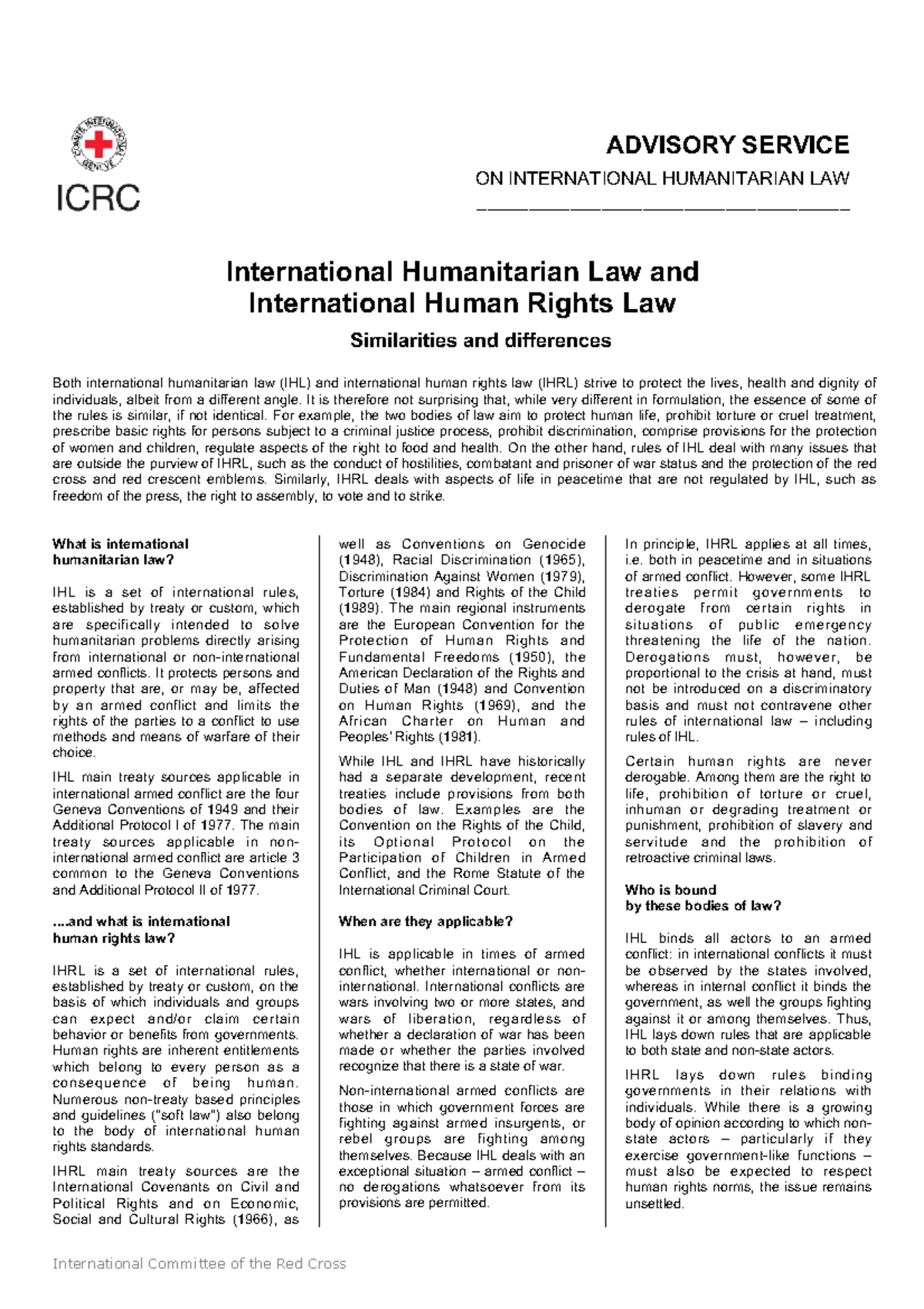 International Humanitarian Law and International Human Rights Law ...