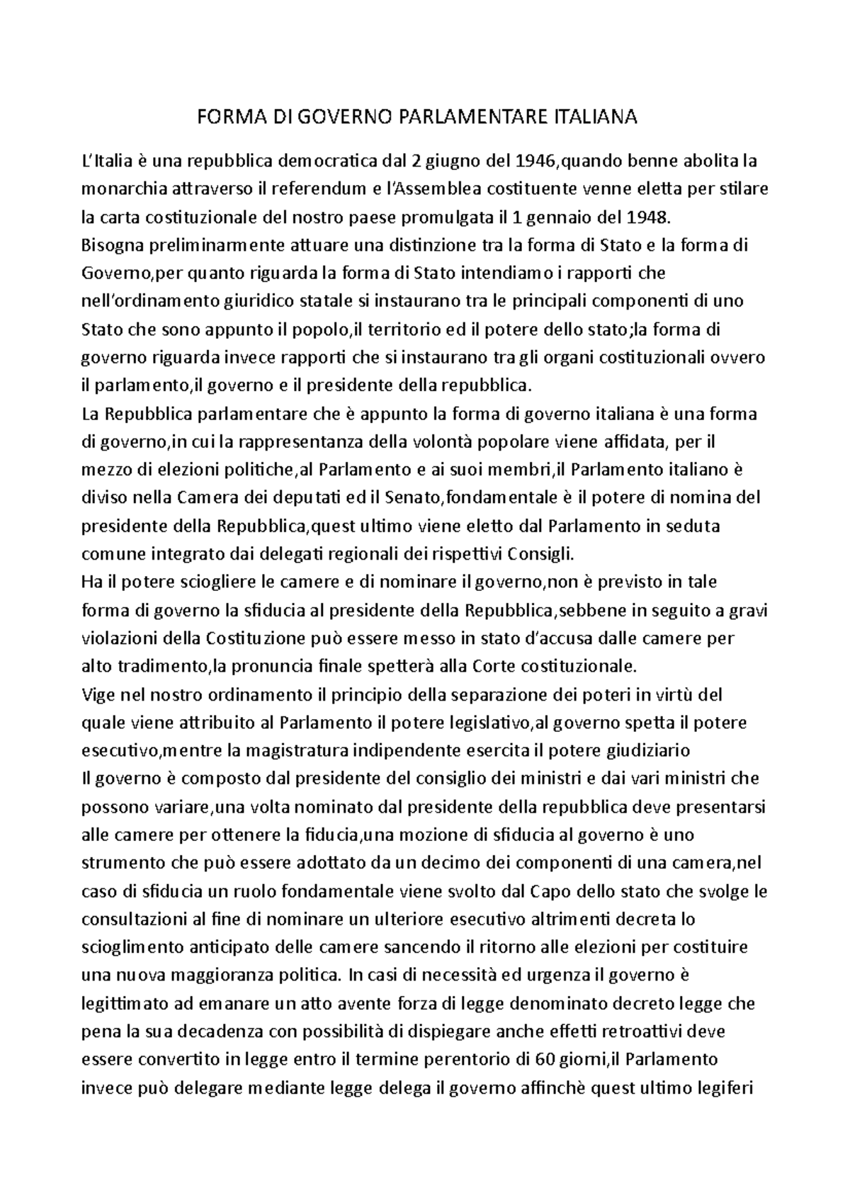 forma di governo in italia