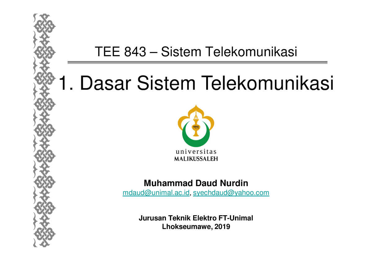 ST 01 Dasar-Sistem-Telekomunikasi 2018 B - TEE 843 – Sistem ...