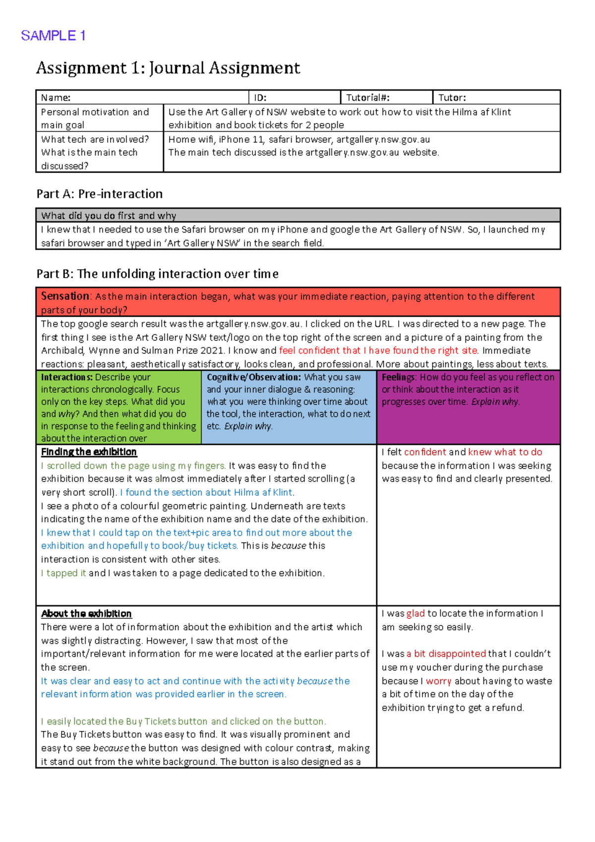 journal assignment for students