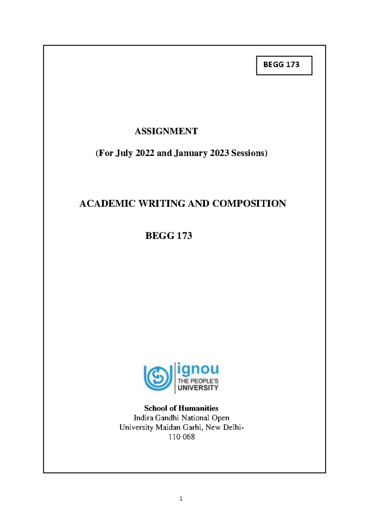 BEGG 173 2022- 2023 - It's From IGNOU - ASSIGNMENT (For July 2022 And ...