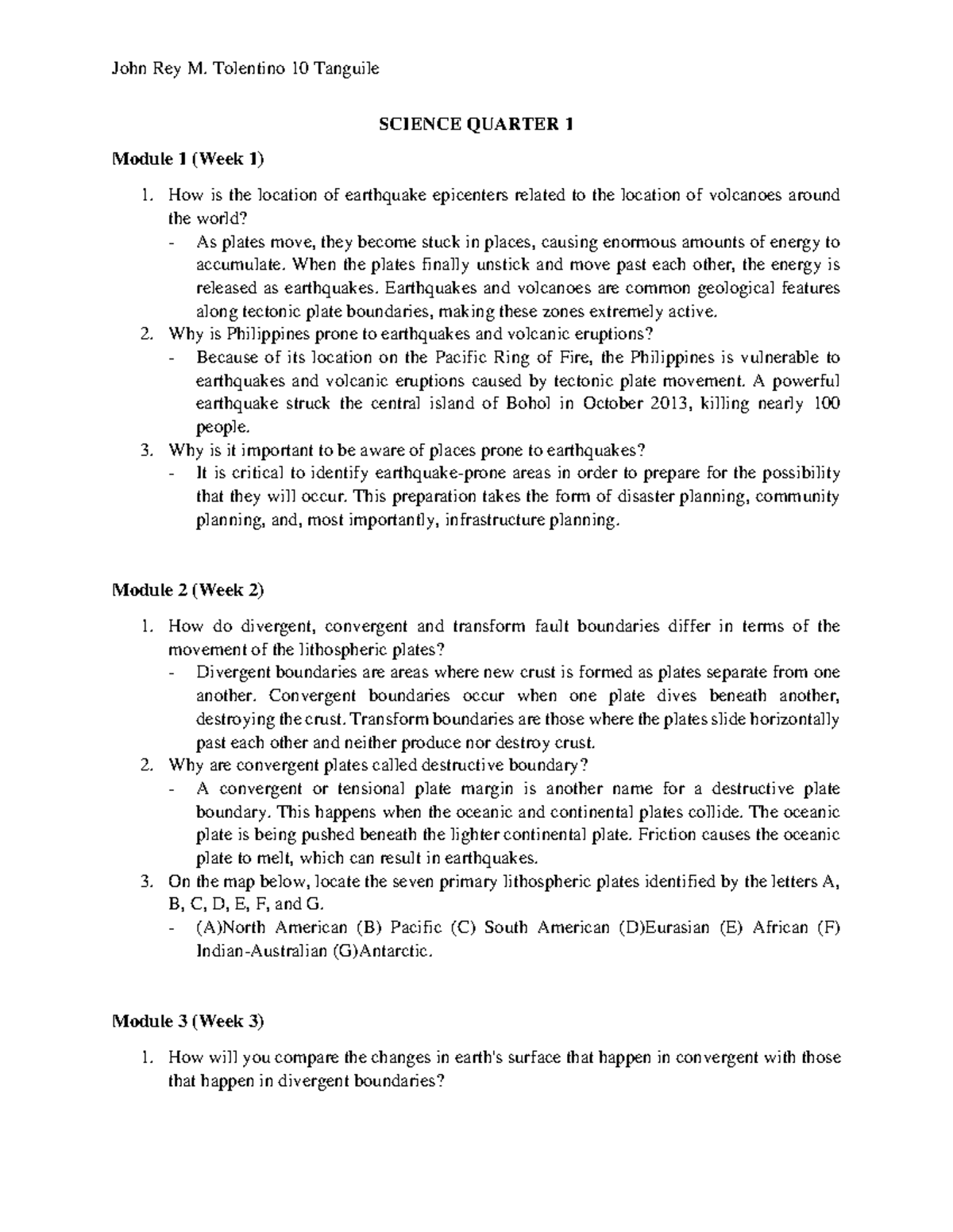 science grade 10 quarter 1 quiz