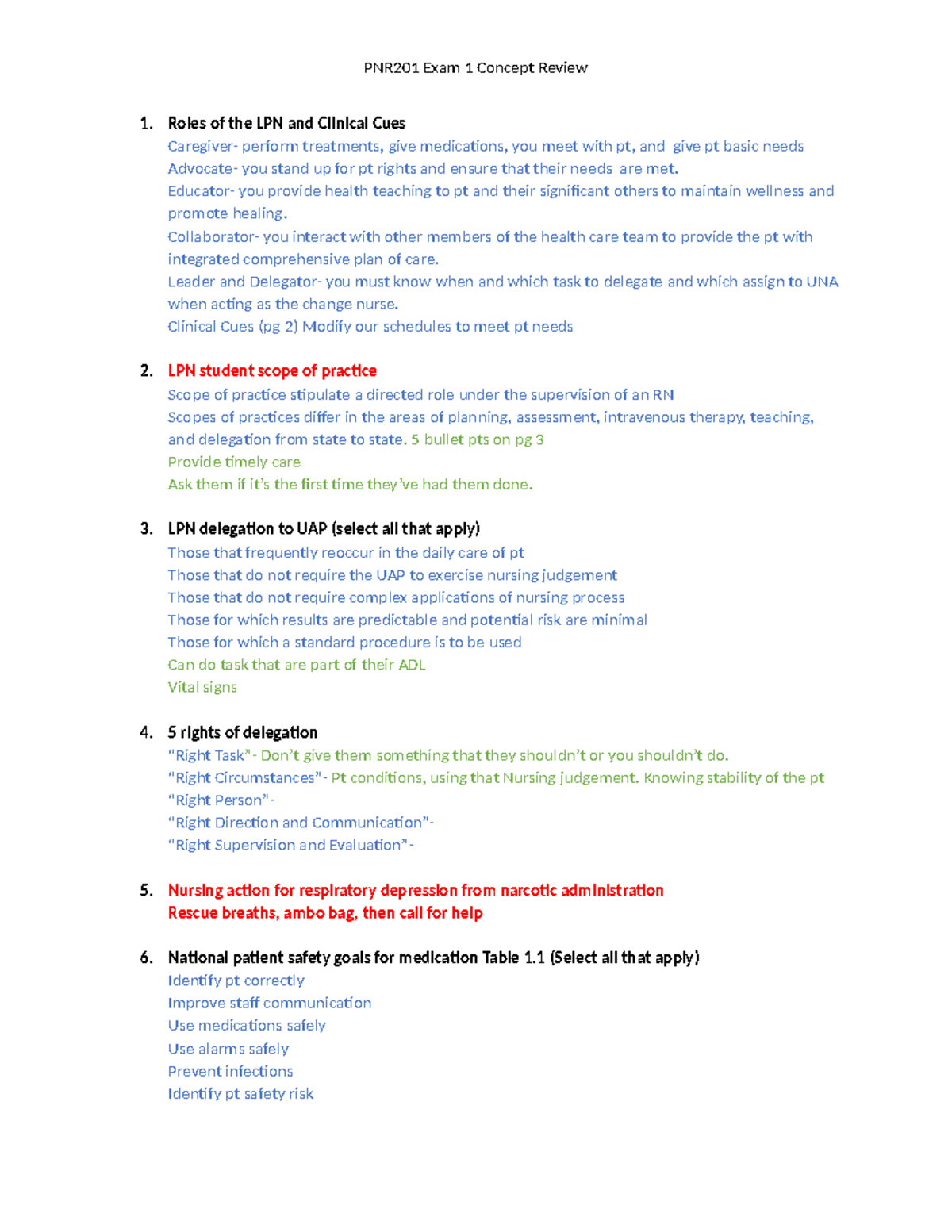 Med Surg 1 Exam 1 - STUDY GUIDE - Roles of the LPN and Clinical Cues ...