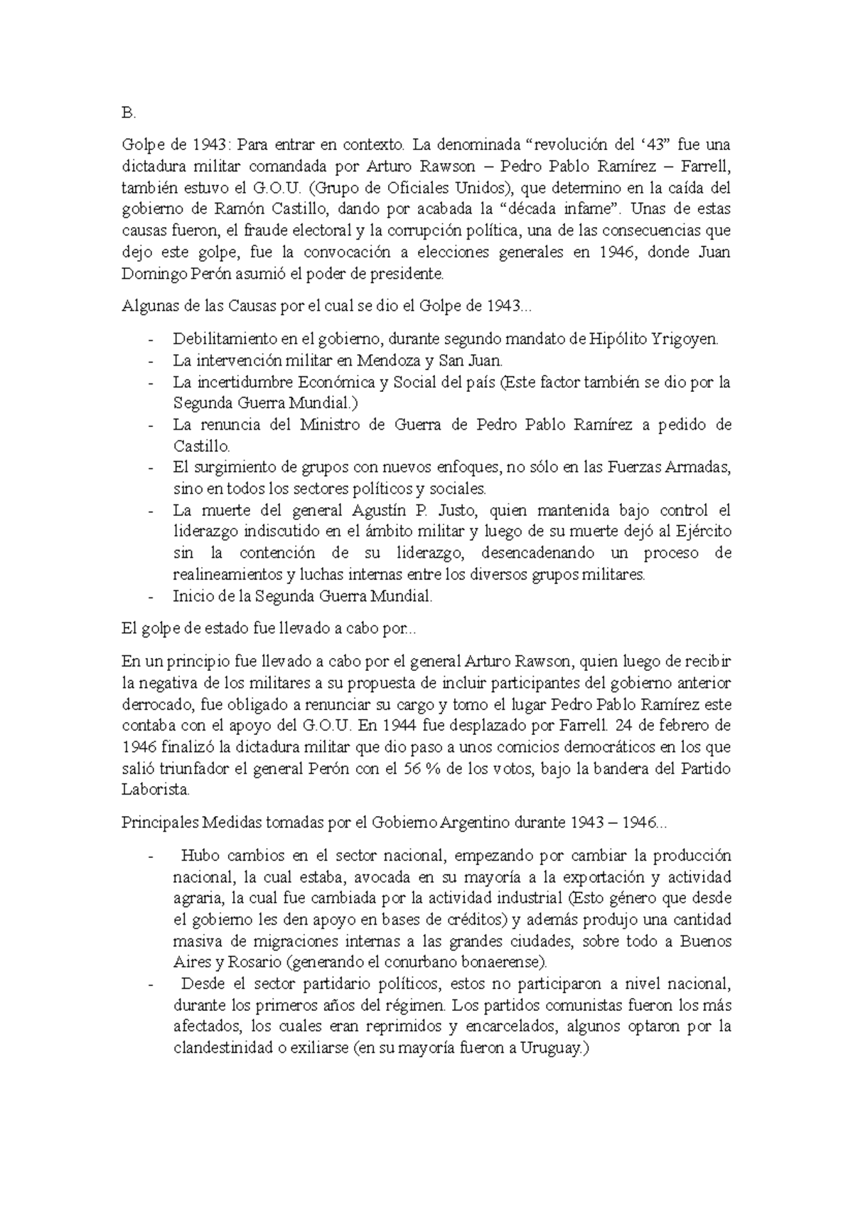 4 B Hpaii - Muy Buen Resumen Y Completo - B. Golpe De 1943: Para Entrar ...