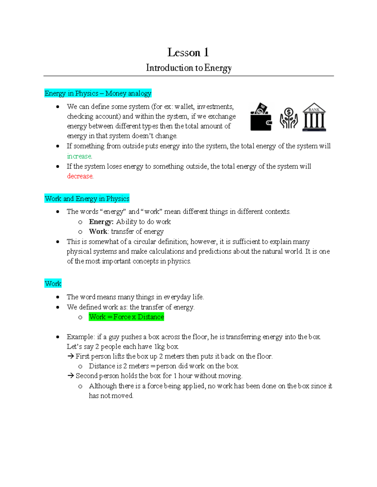 Phys 273 - course notes 2021 - Lesson 1 Introduction to Energy Energy ...