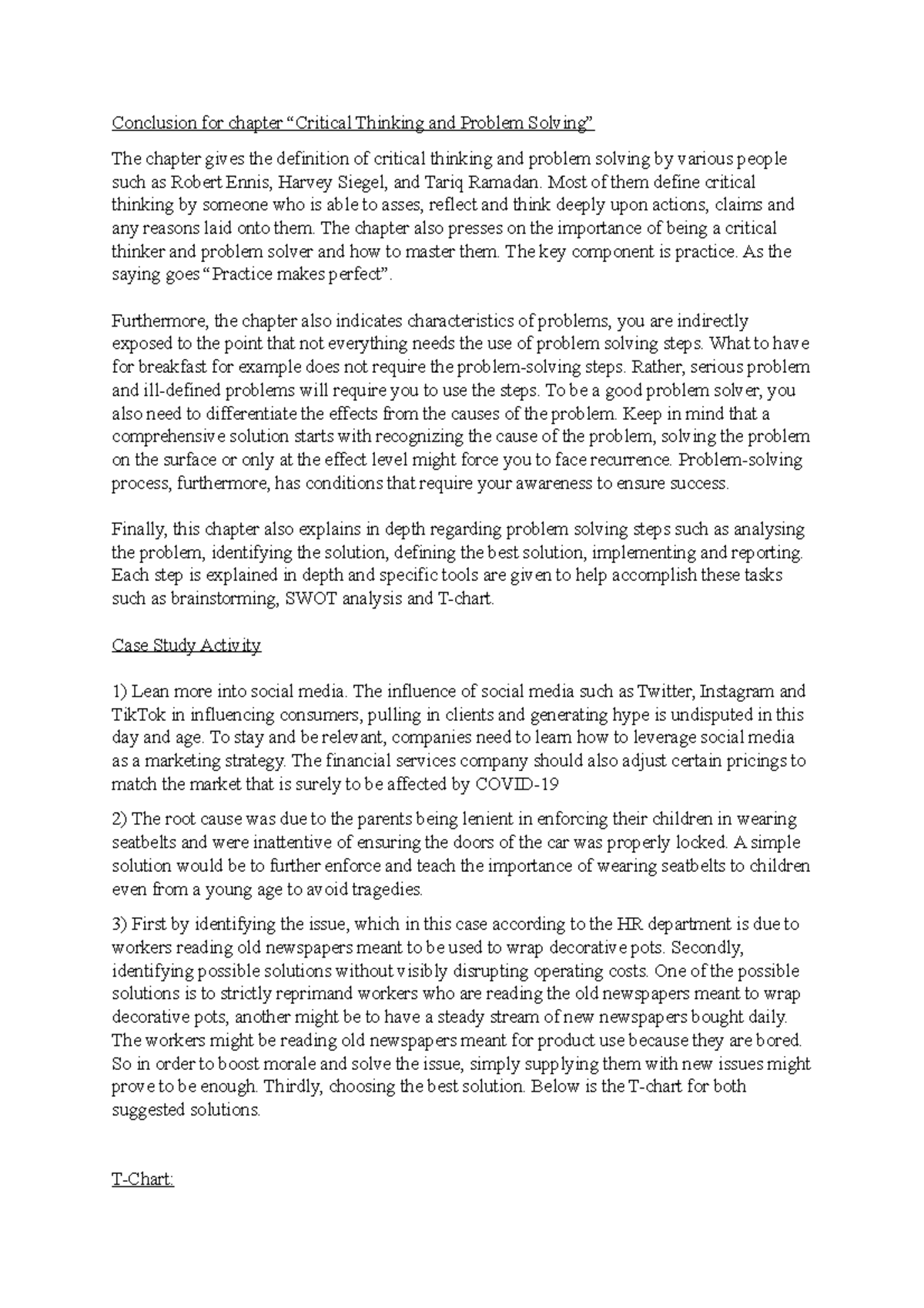 Conclusion + case study activities - Conclusion for chapter “Critical ...