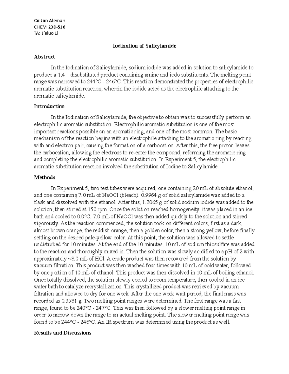 Docx8 lab 8 lab report of 238 Colton Aleman CHEM 238 TA Jialuo