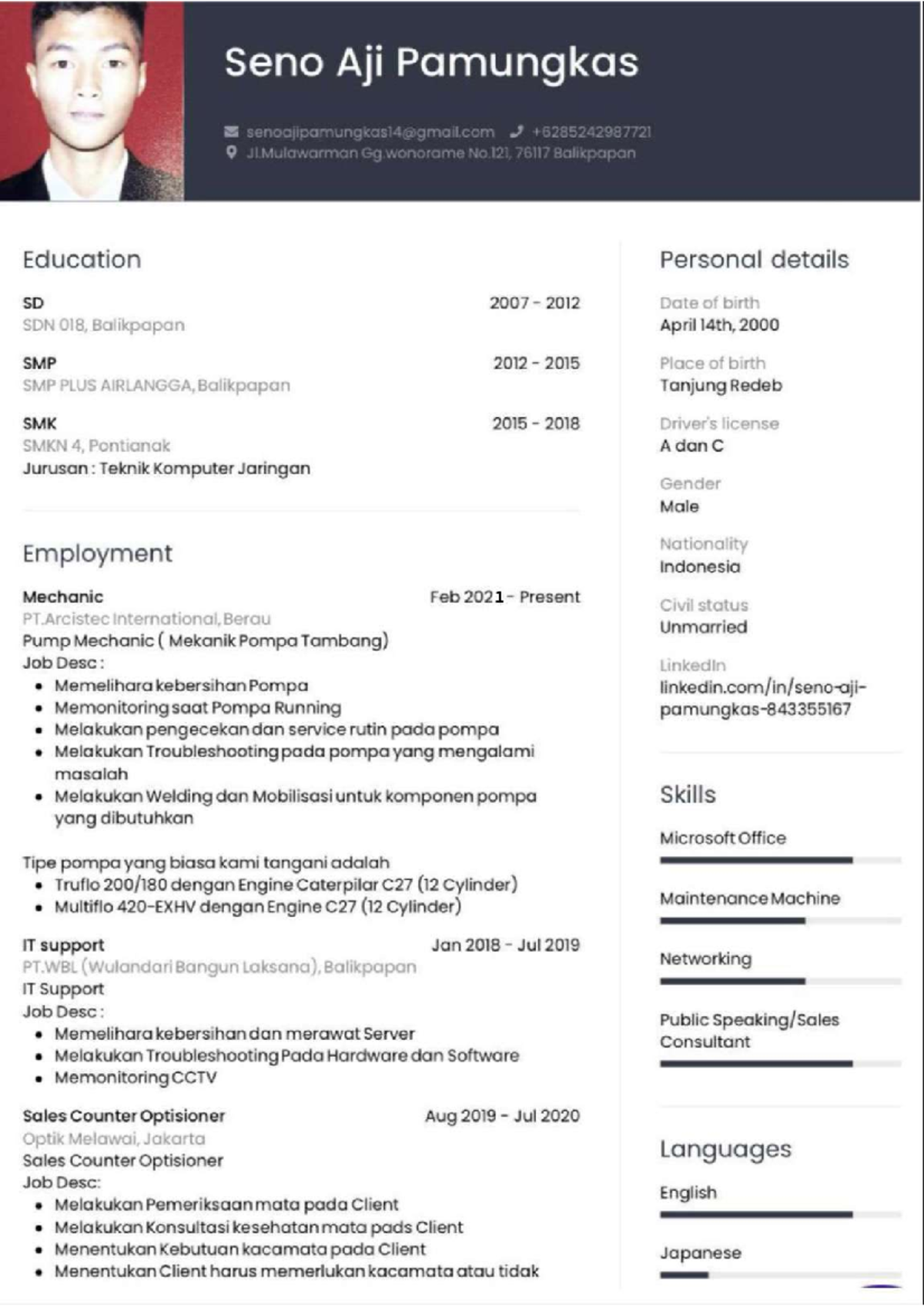 Resume - Contoh cv - Praktek Kerja Kearsipan - Studocu