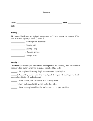 Simple machines quiz and assignment - Name