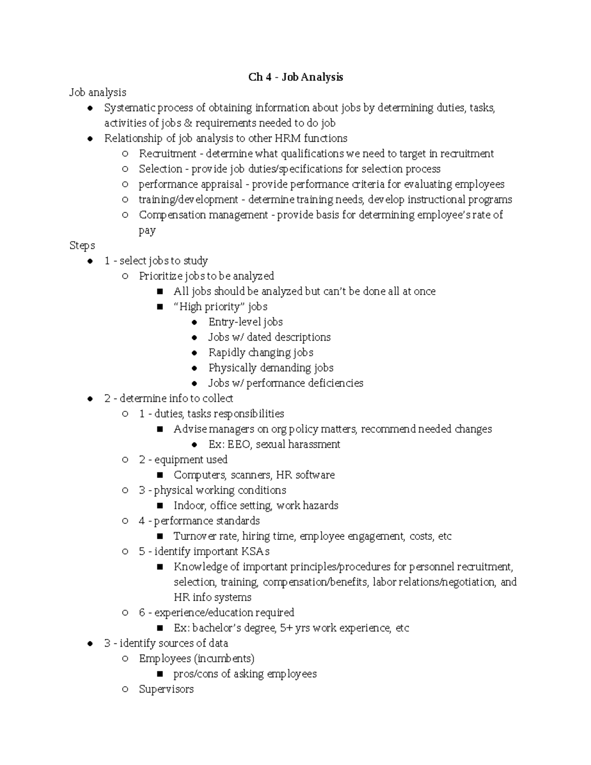 MGT 352 Ch 4 Notes - Ch 4 - Job Analysis Job analysis Systematic ...