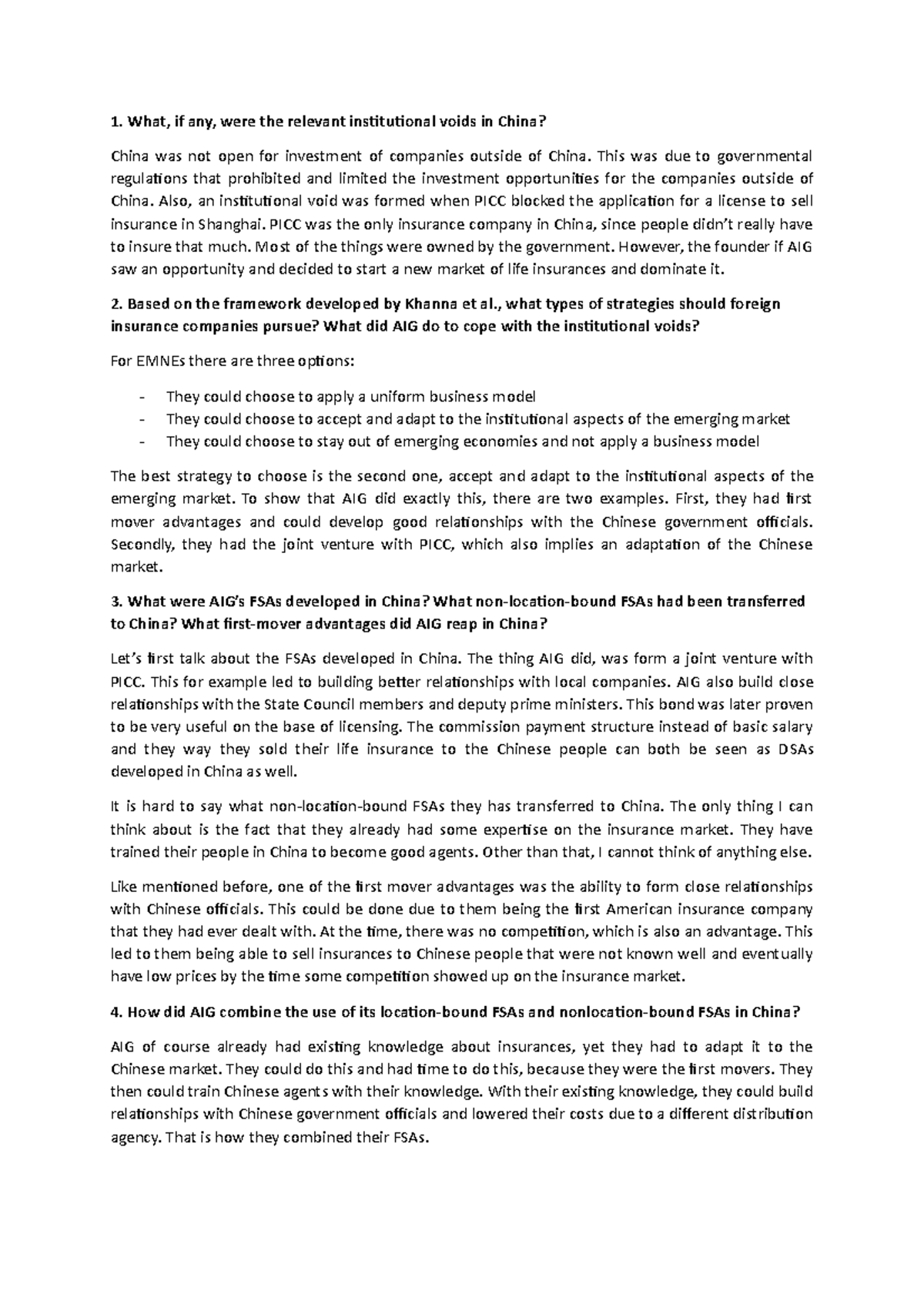Case 14 1 AIG Filling The Institutional Voids In China 1 What If 