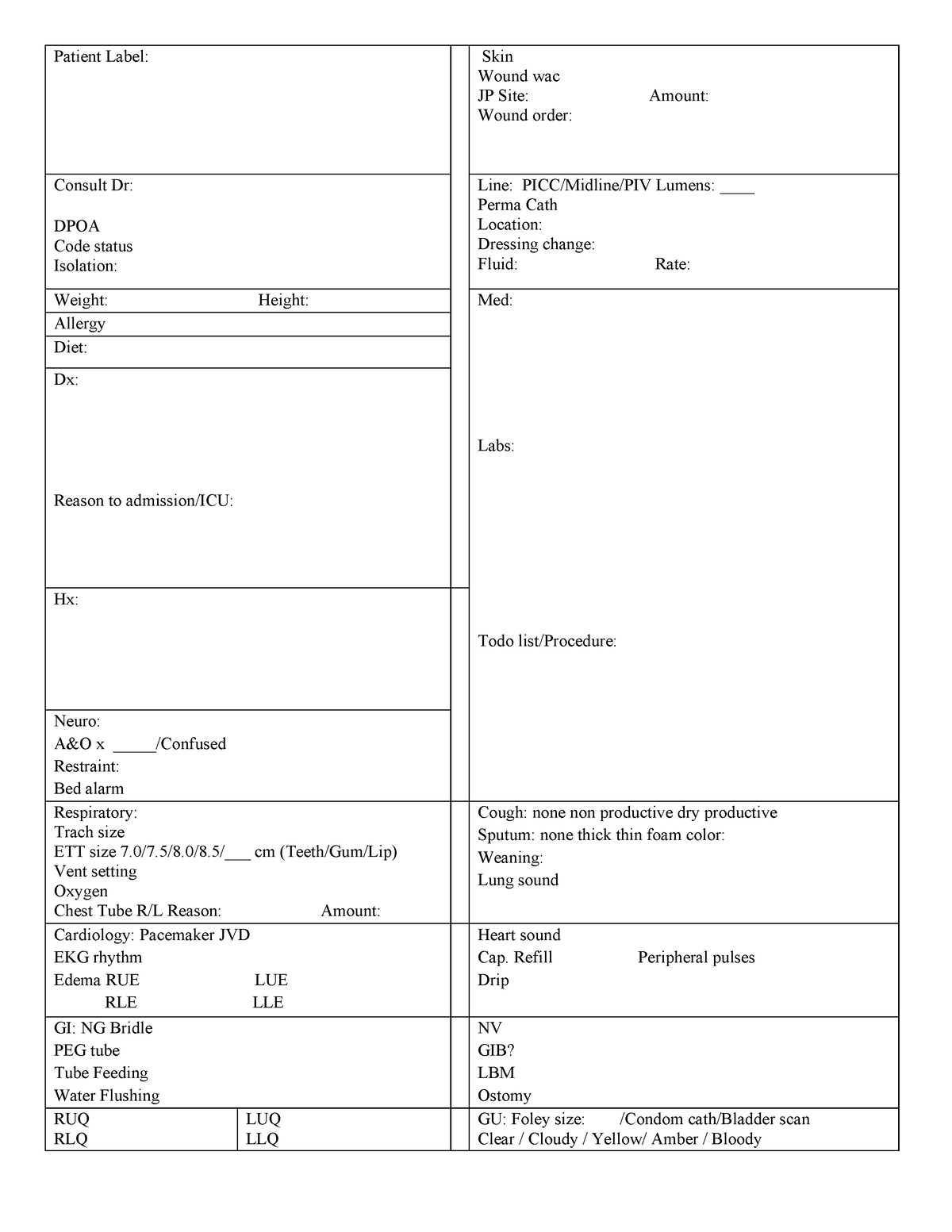 Nurse brain - n/a - Patient Label: Skin Wound wac JP Site: Amount ...