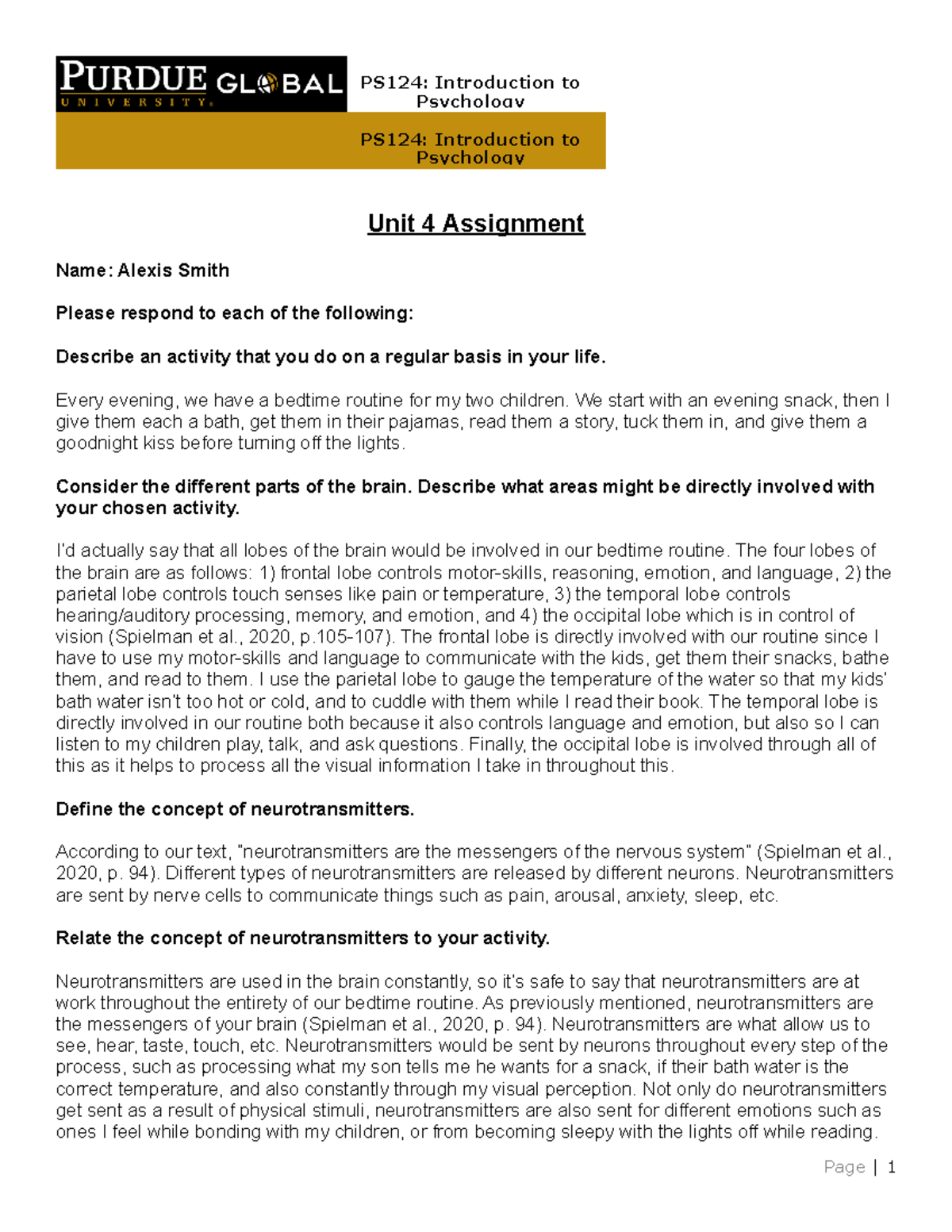 PS124 U4 Assignment - Unit 4 Assignment Name: Alexis Smith Please ...