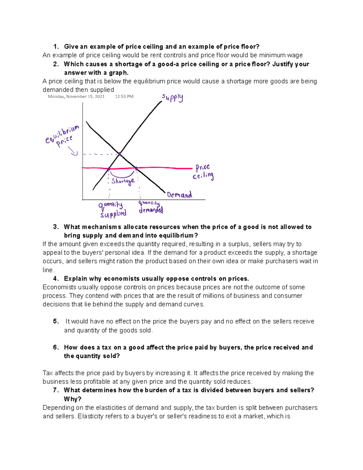 Chapter 6 Review - lab - Give an example of price ceiling and an ...