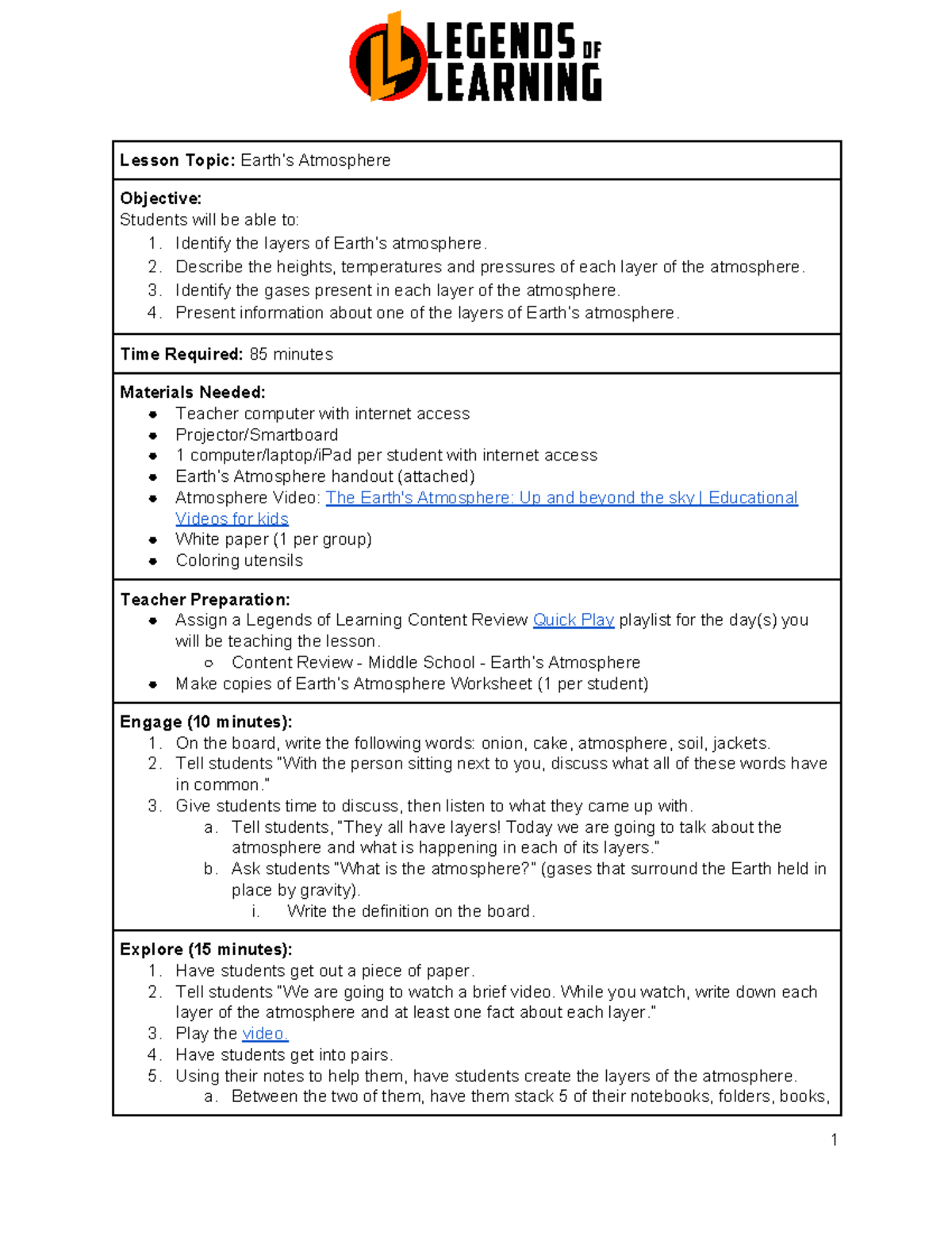 Earths-Atmosphere - To help - Lesson Topic: Earth’s Atmosphere ...