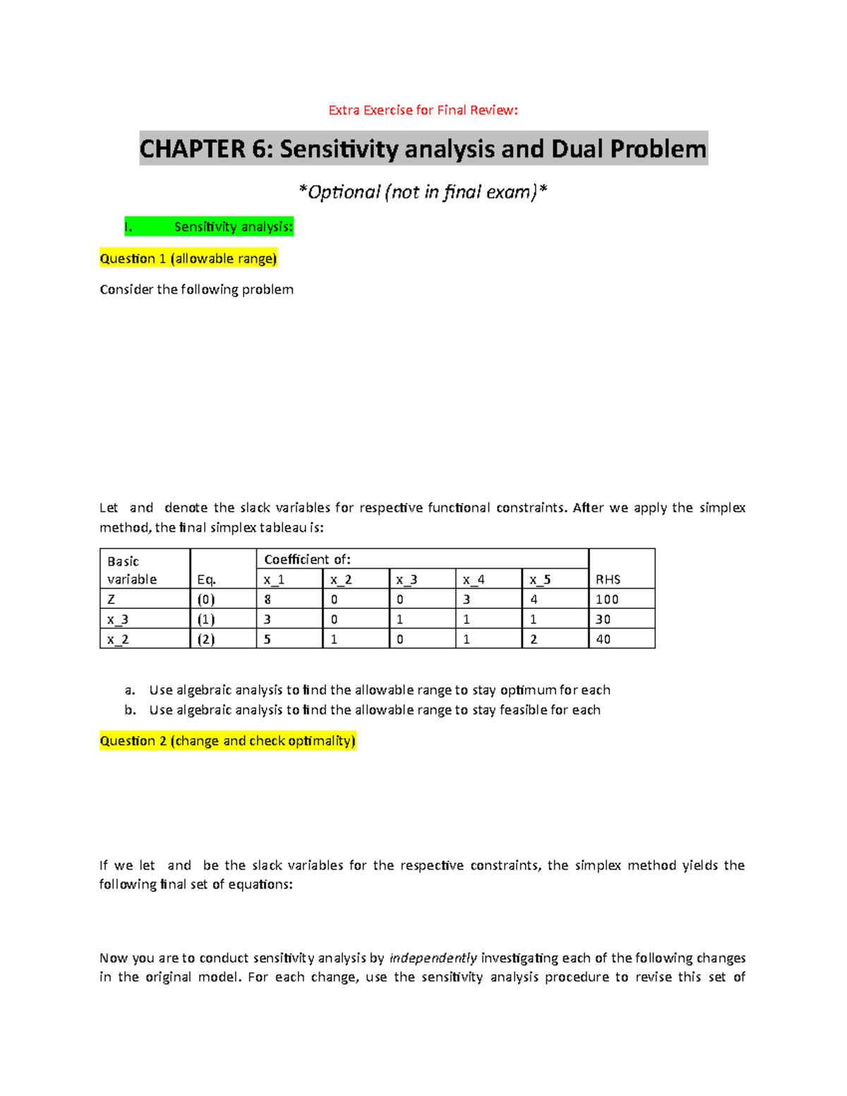 (final) Extra Exercise - Extra Exercise for Final Review: CHAPTER 6 ...