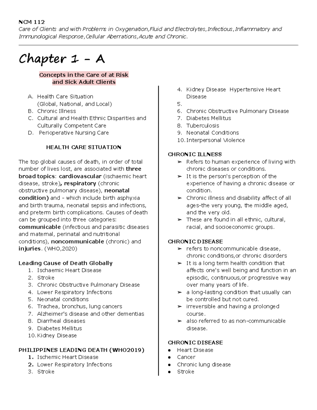 Lecture- Prelim - Nursing - NCM 112 Care of Clients and with Problems ...
