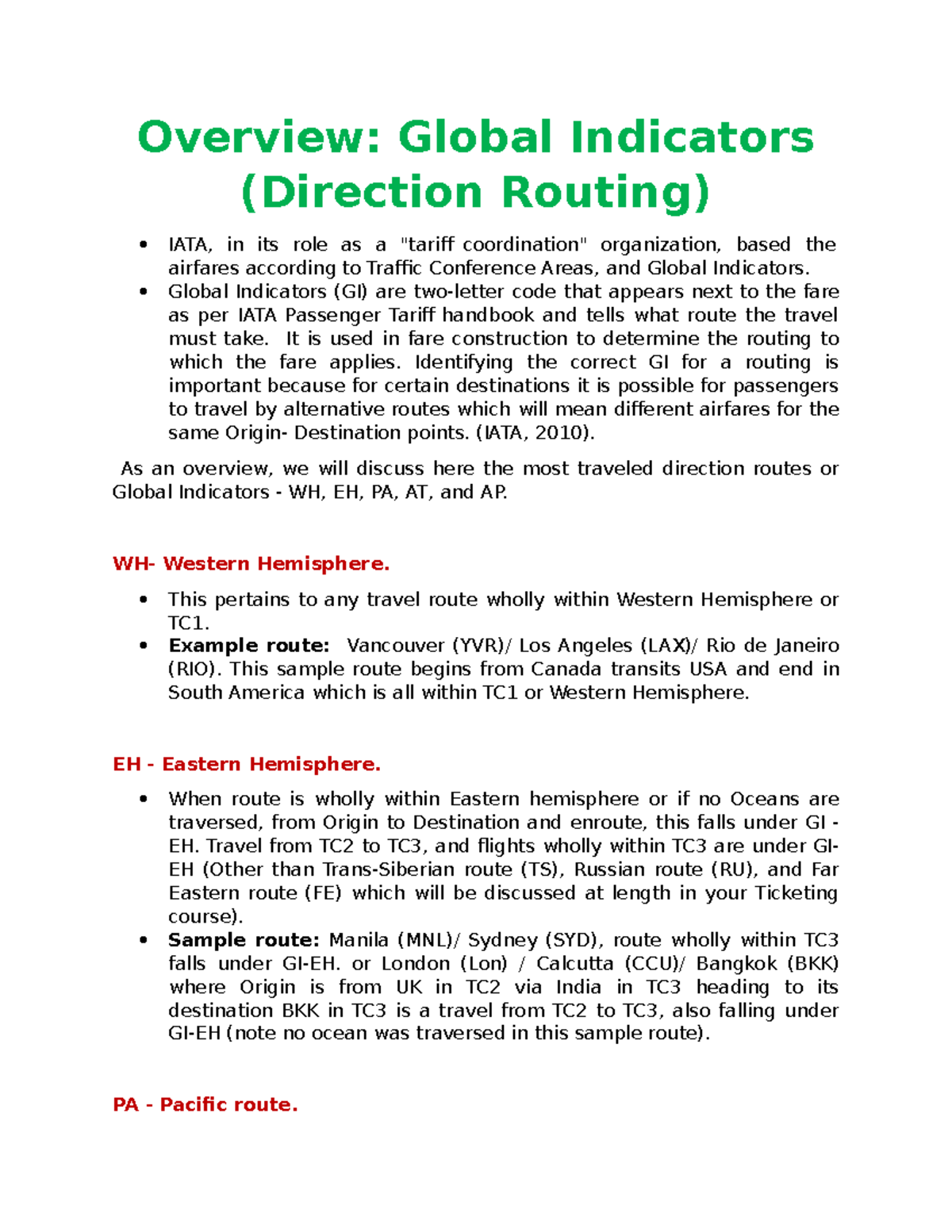 Overview Global Indicators (Direction Routing) - BS International ...