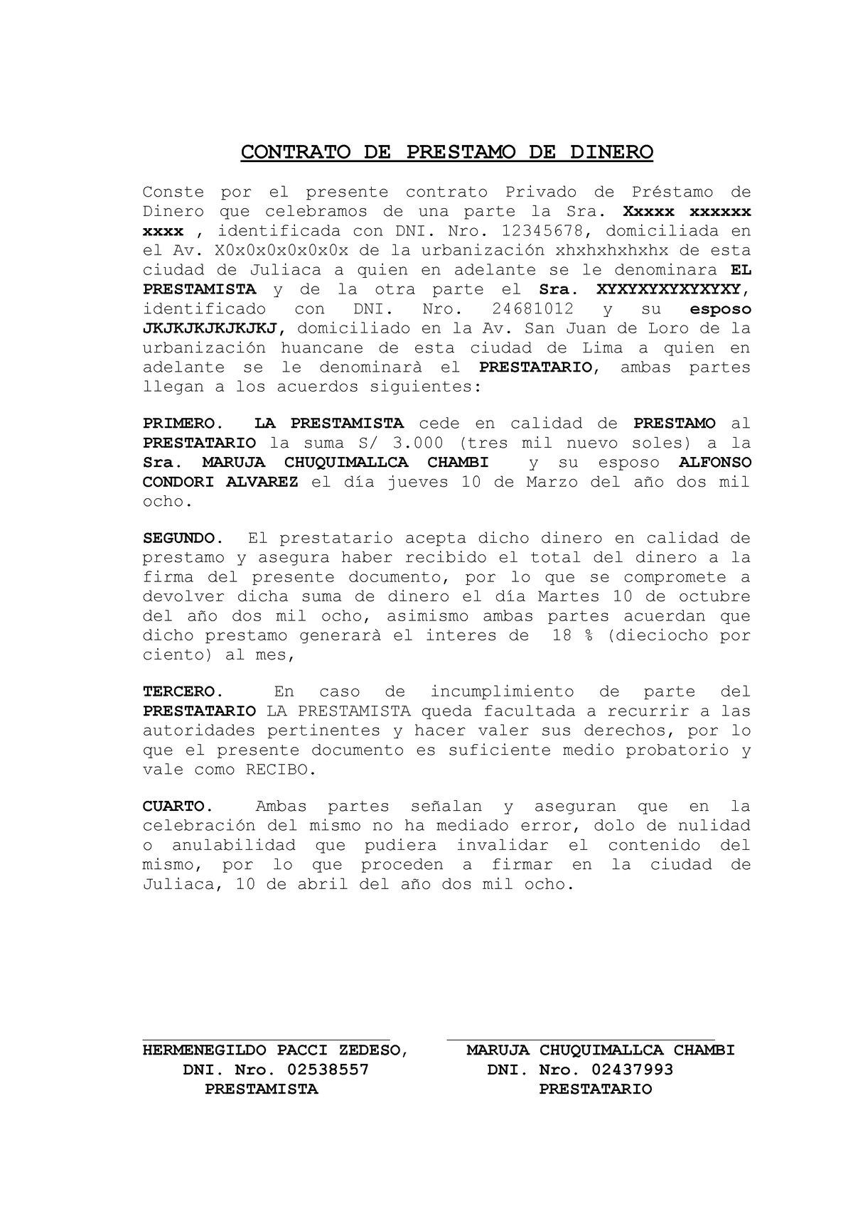 Contrato De Prestamo De Dinero Studocu