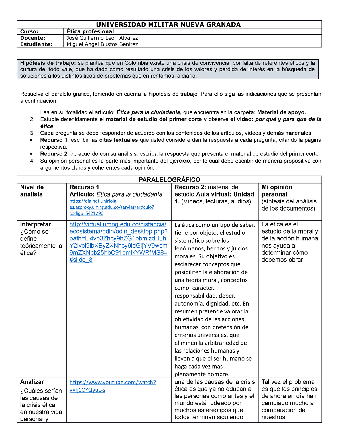 Eje 2 ética Profesional Universidad Militar Nueva Granada Curso Ética Profesional Docente 8047