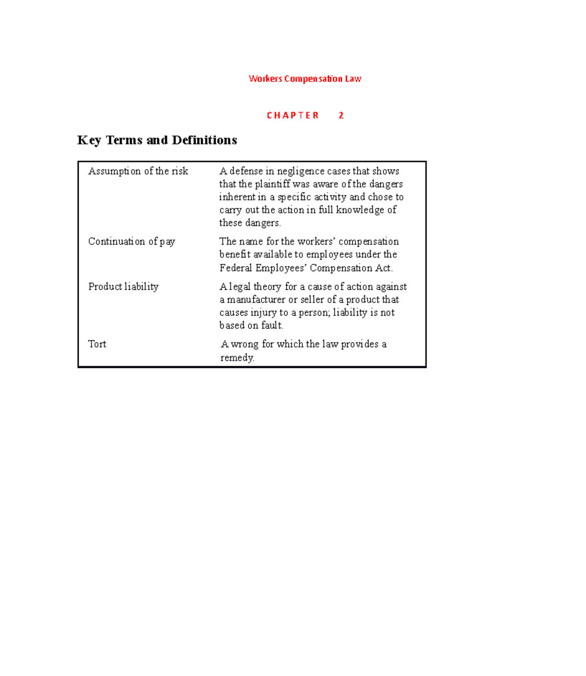 Ch02 Workers Compensation Law Workers Compensation Law C H A P T E R