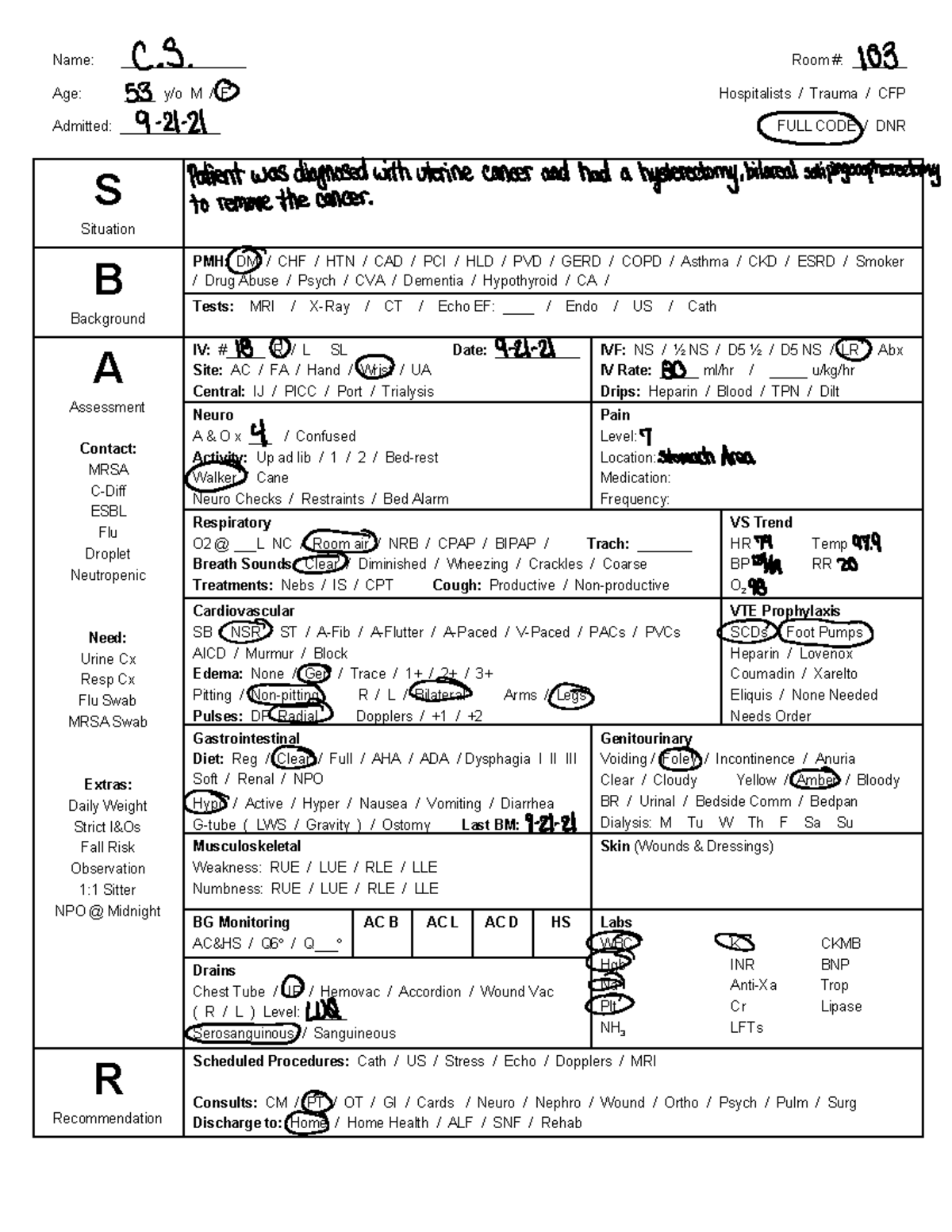 9-24 3 clinical - notes - Name: ________________ Room #: _______ Age ...