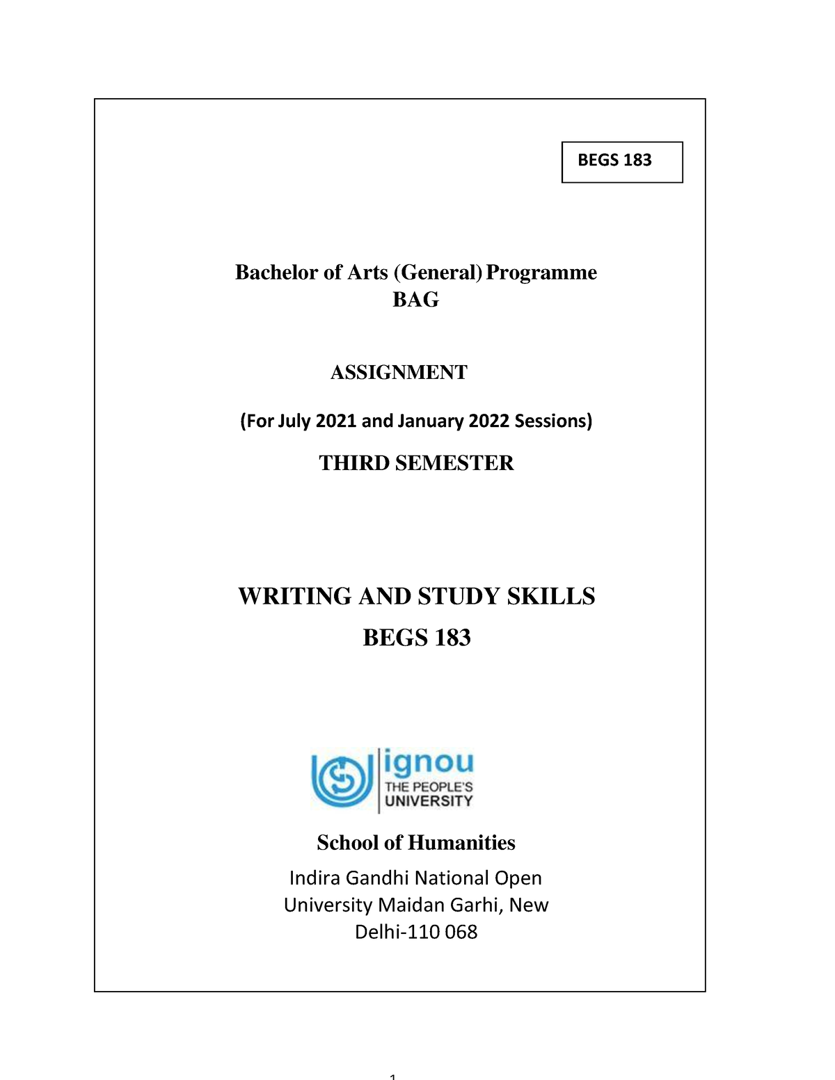 begs 183 assignment question paper 2021 22