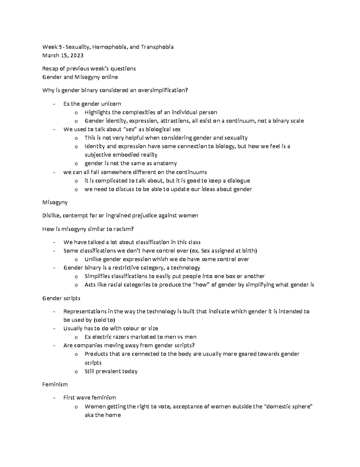 Lecturenotes module 9 - week 9 lecture notes - Week 9- Sexuality ...