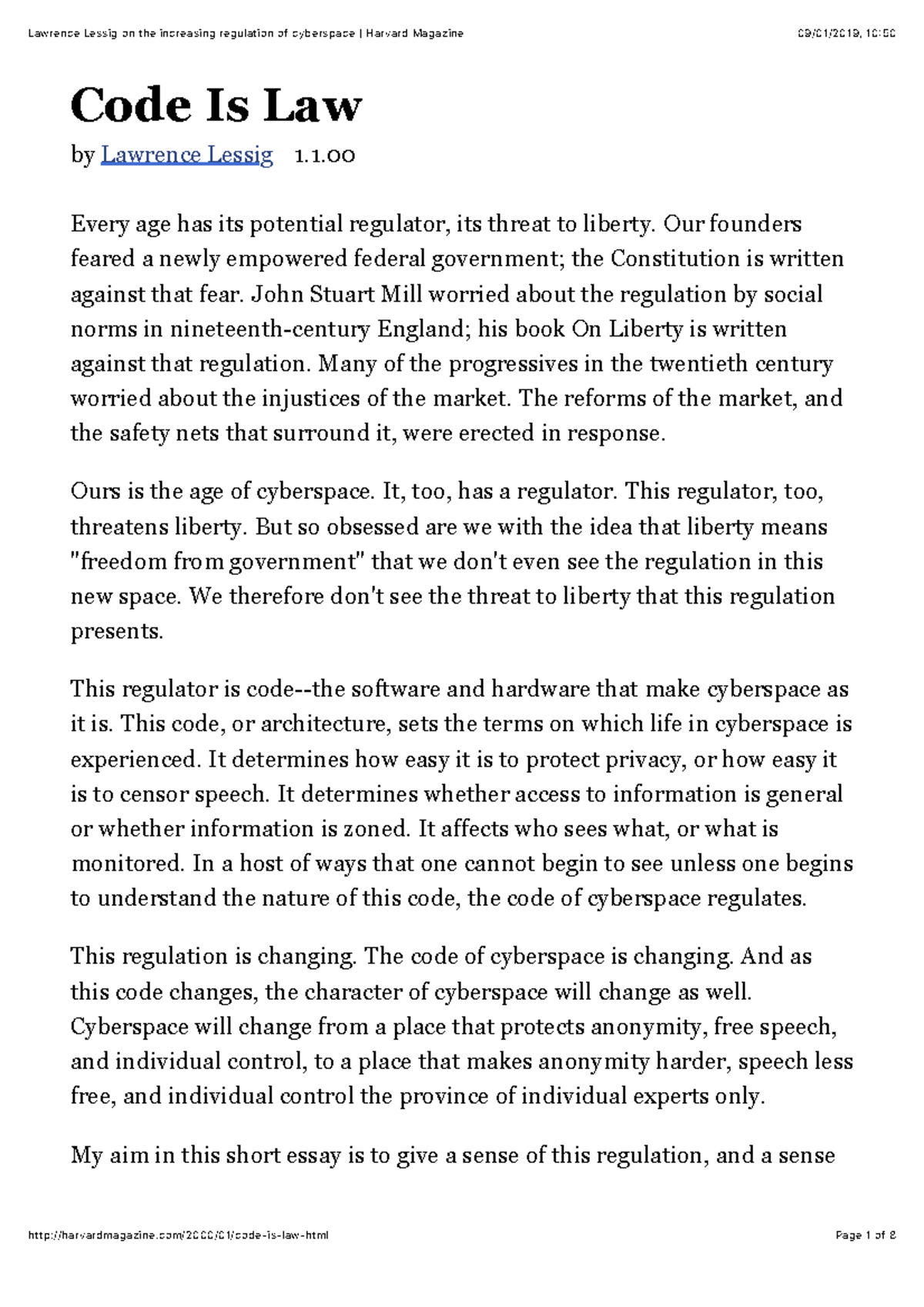 Lawrence Lessig - Code is Law - Lawrence Lessig on the increasing ...