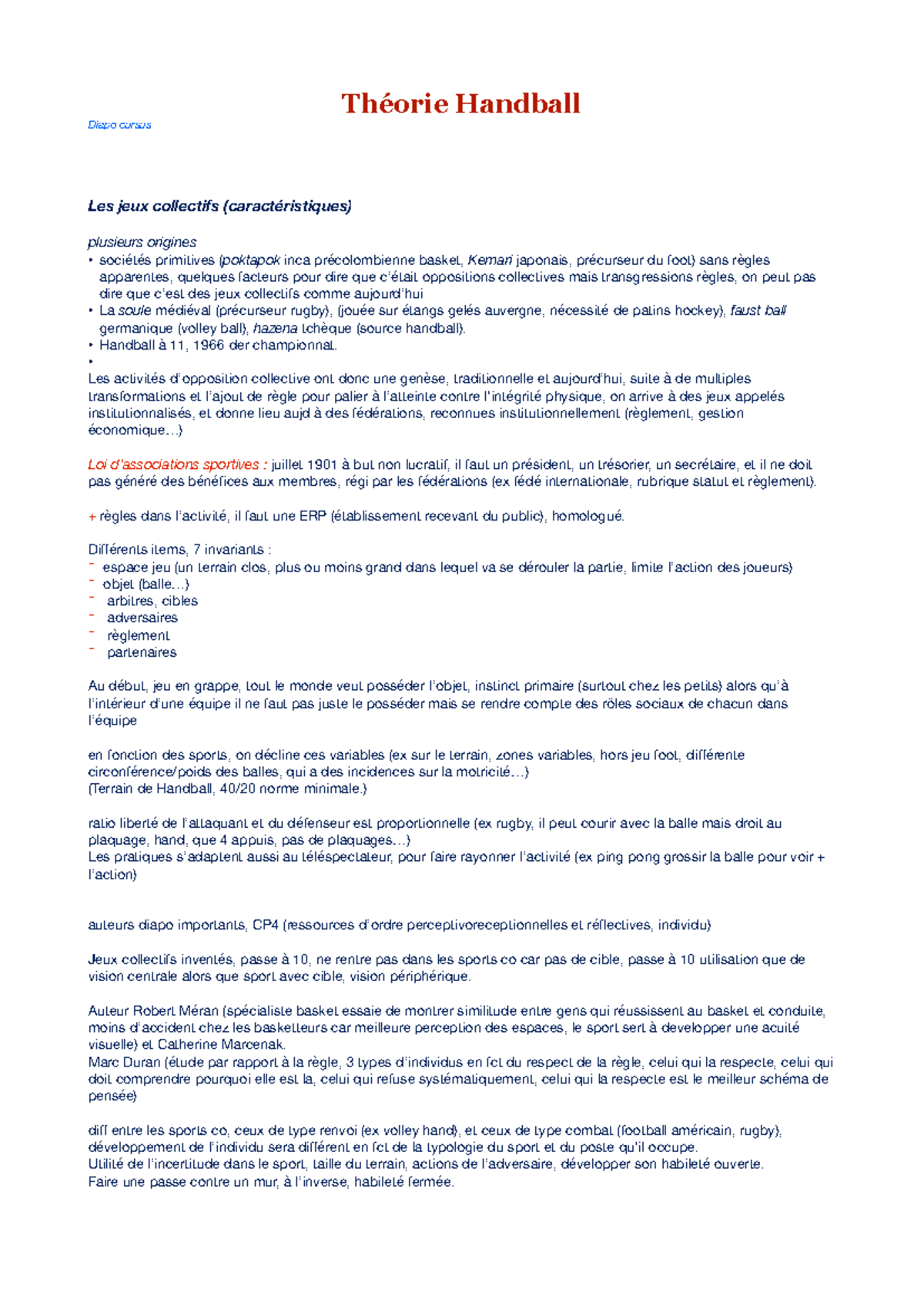 Théorie handball - Théorie Handball Diapo cursus Les jeux collectifs ...