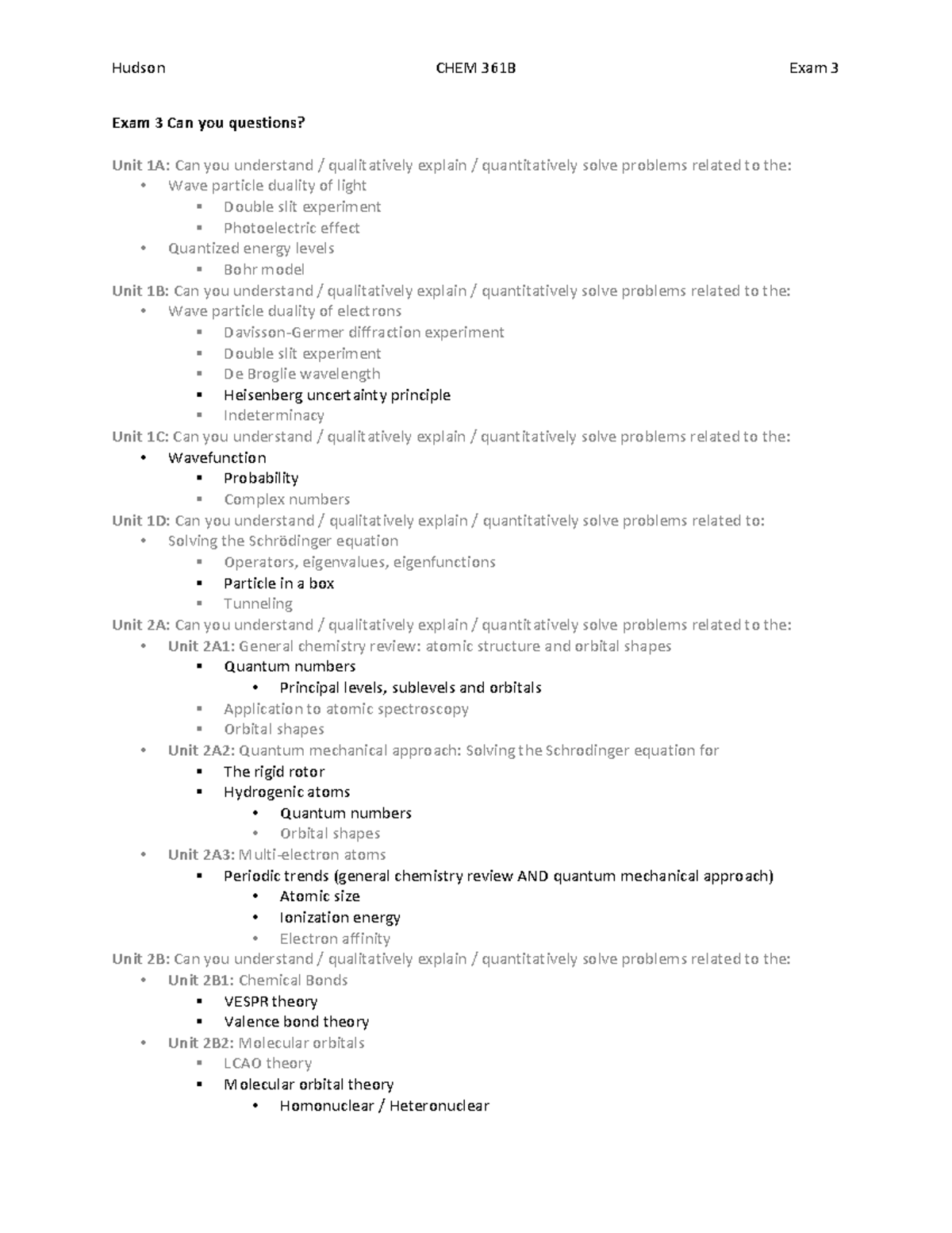 CHEM 361B Exam 3 Can You Questions - Hudson CHEM 361B Exam 3 Exam 3 Can ...