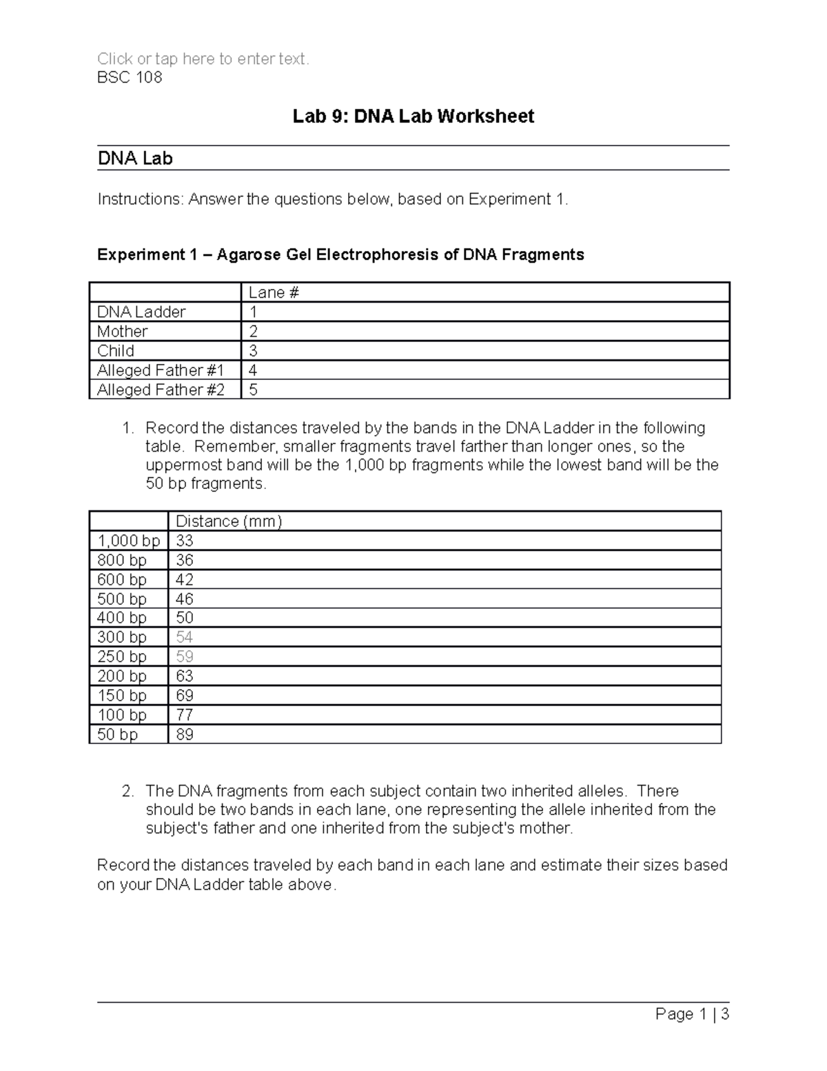 Lab 9 DNA Worksheet - lab - Click or tap here to enter text. BSC 108 ...