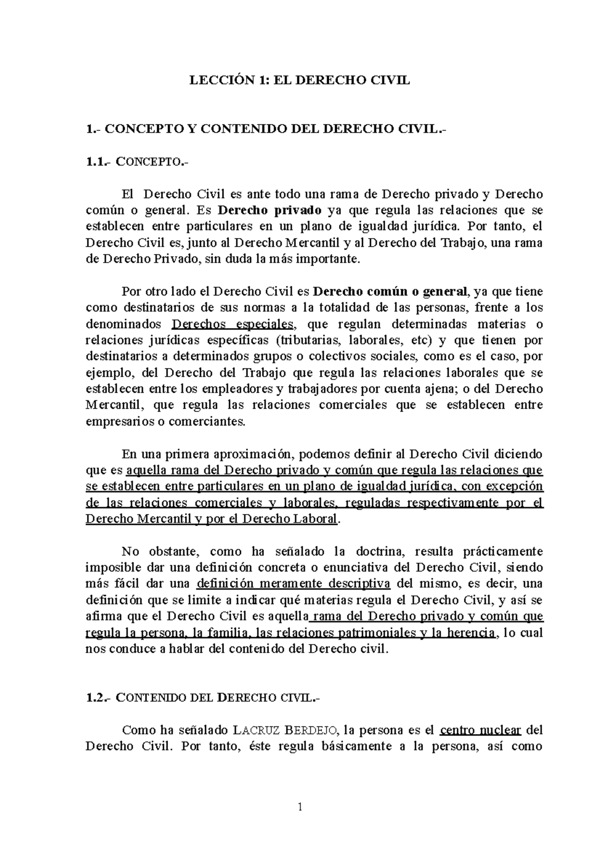 Lección 1 EL Derecho Civil Español - LECCIÓN 1: EL DERECHO CIVIL 1 ...