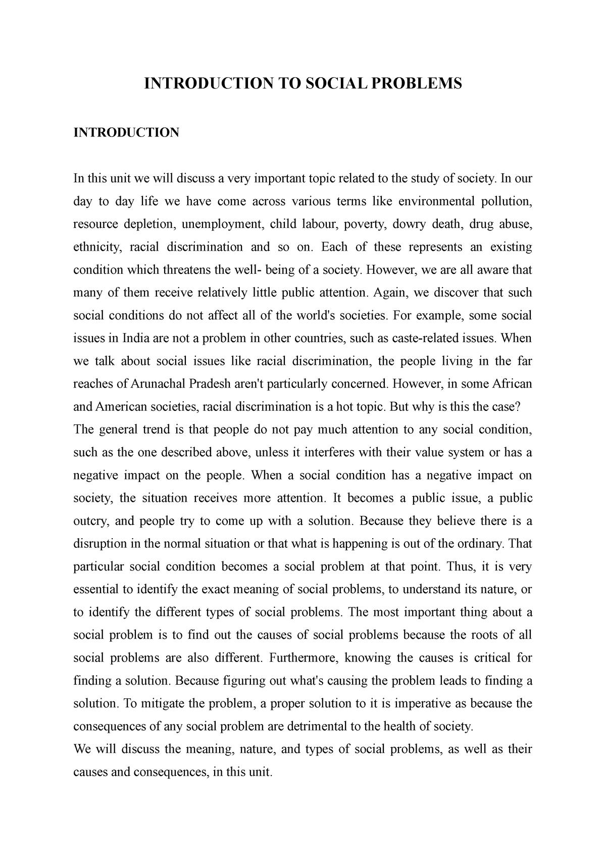 essay on social problems in english