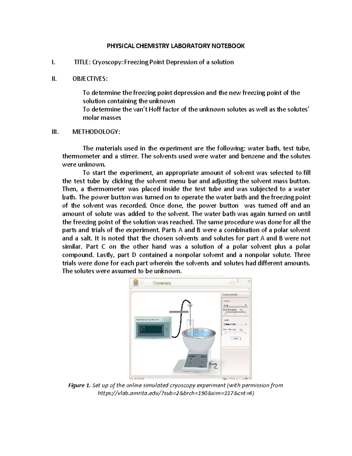 Physical Chemistry Experiment - Freezing Point Depression - PHYSICAL ...