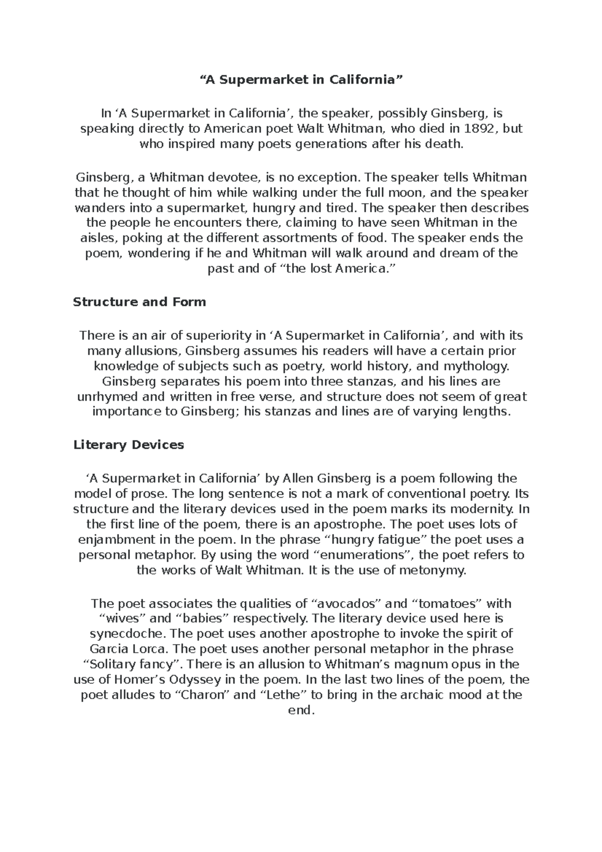 A Supermarket in California analysis “A Supermarket in California” In