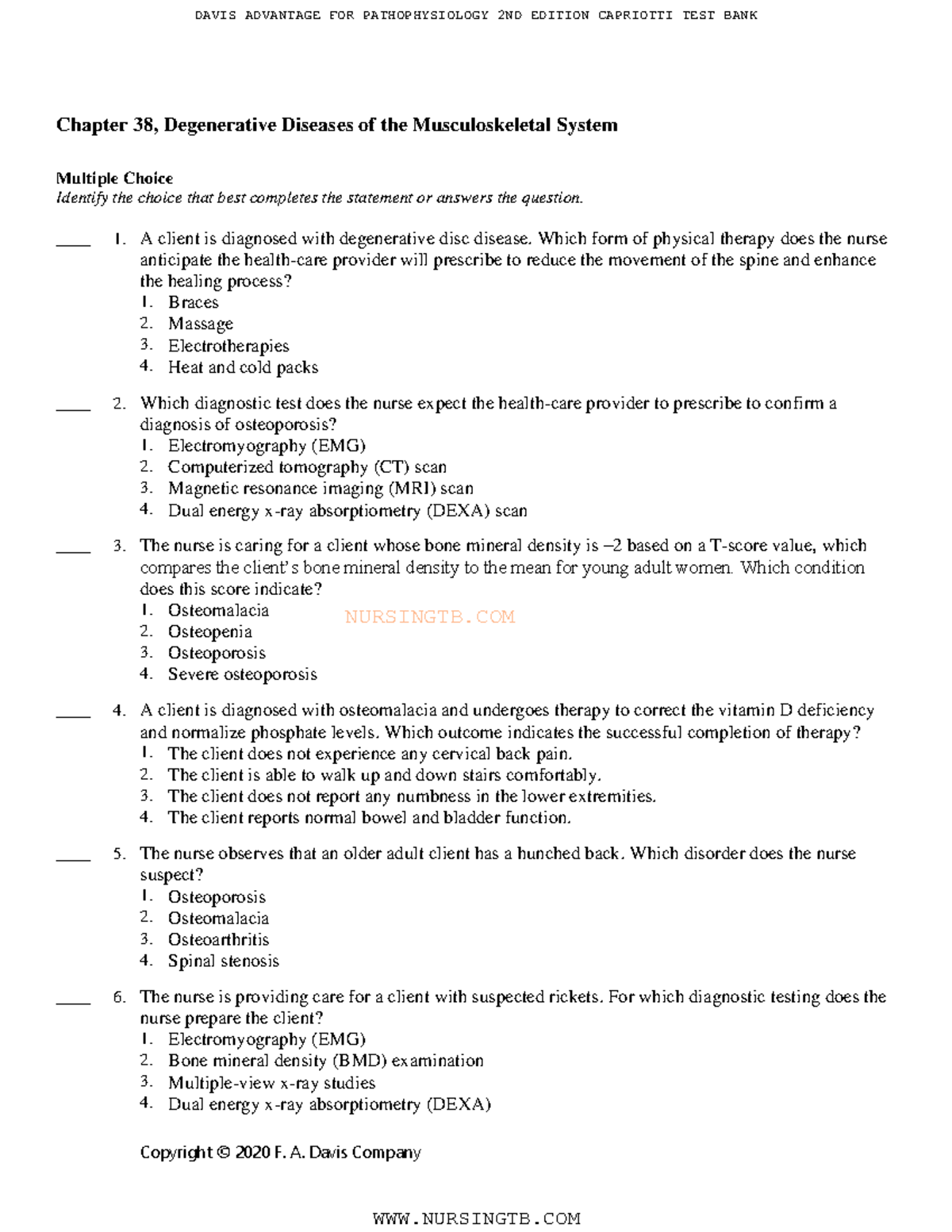 Ch38 - Practice Questions - NURSINGTB. COM Copyright © 2020 F. A. Davis ...