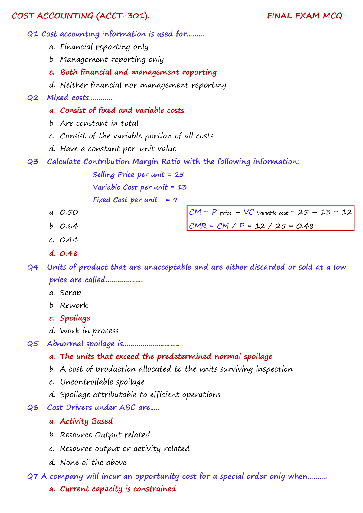 MCQ ACCT301 Final April 2018 - COST ACCOUNTING (ACCT-301). FINAL EXAM ...