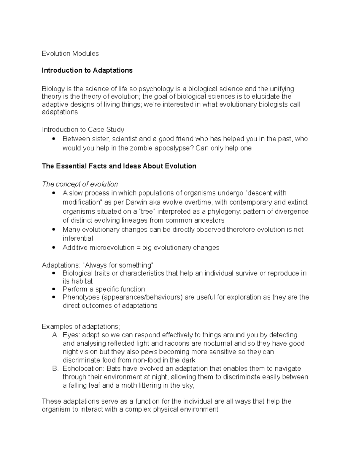 Module 2 - Evolution - Evolution Modules Introduction to Adaptations ...