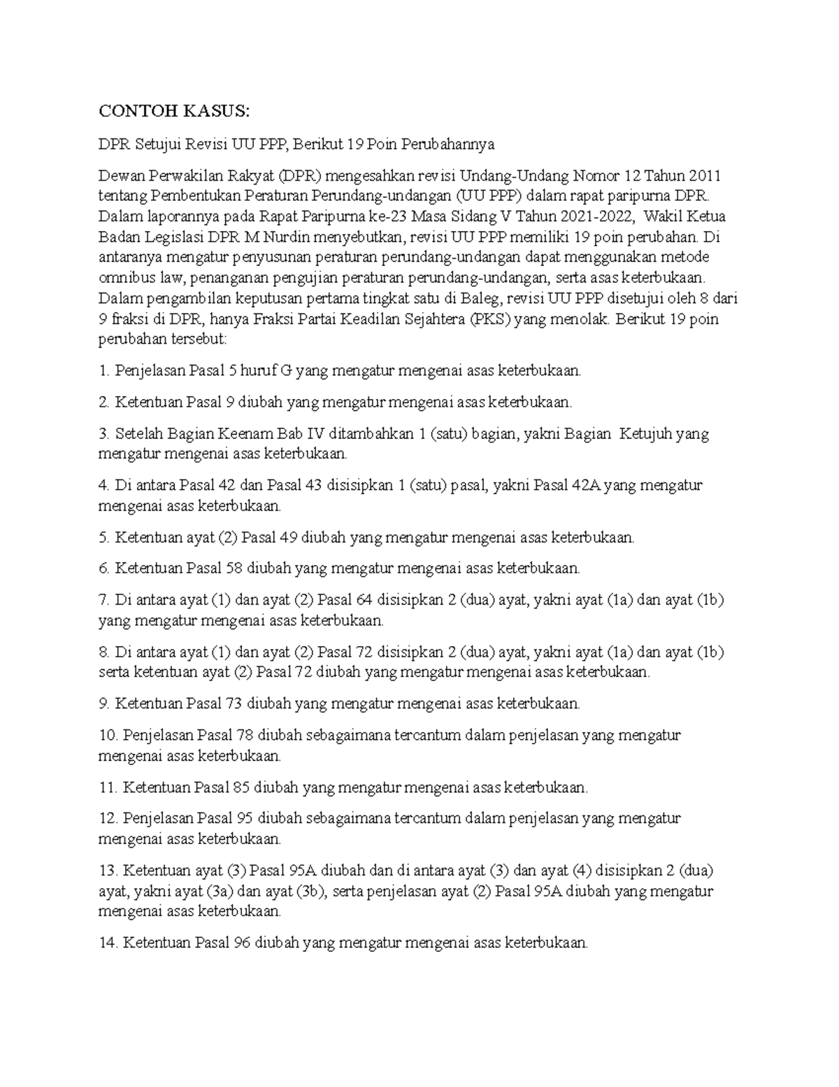 Contoh Kasus - Pasal - CONTOH KASUS: DPR Setujui Revisi UU PPP, Berikut ...