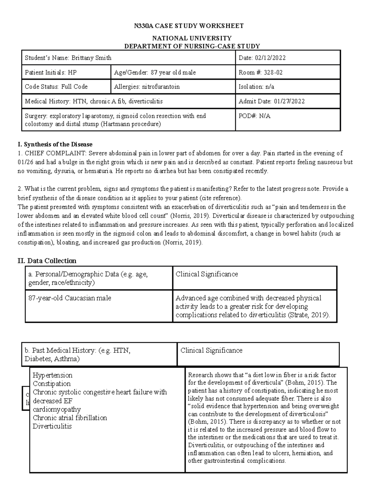 Med-Surg 2 Case Study - Completed care plan - Deprecated API usage: The ...