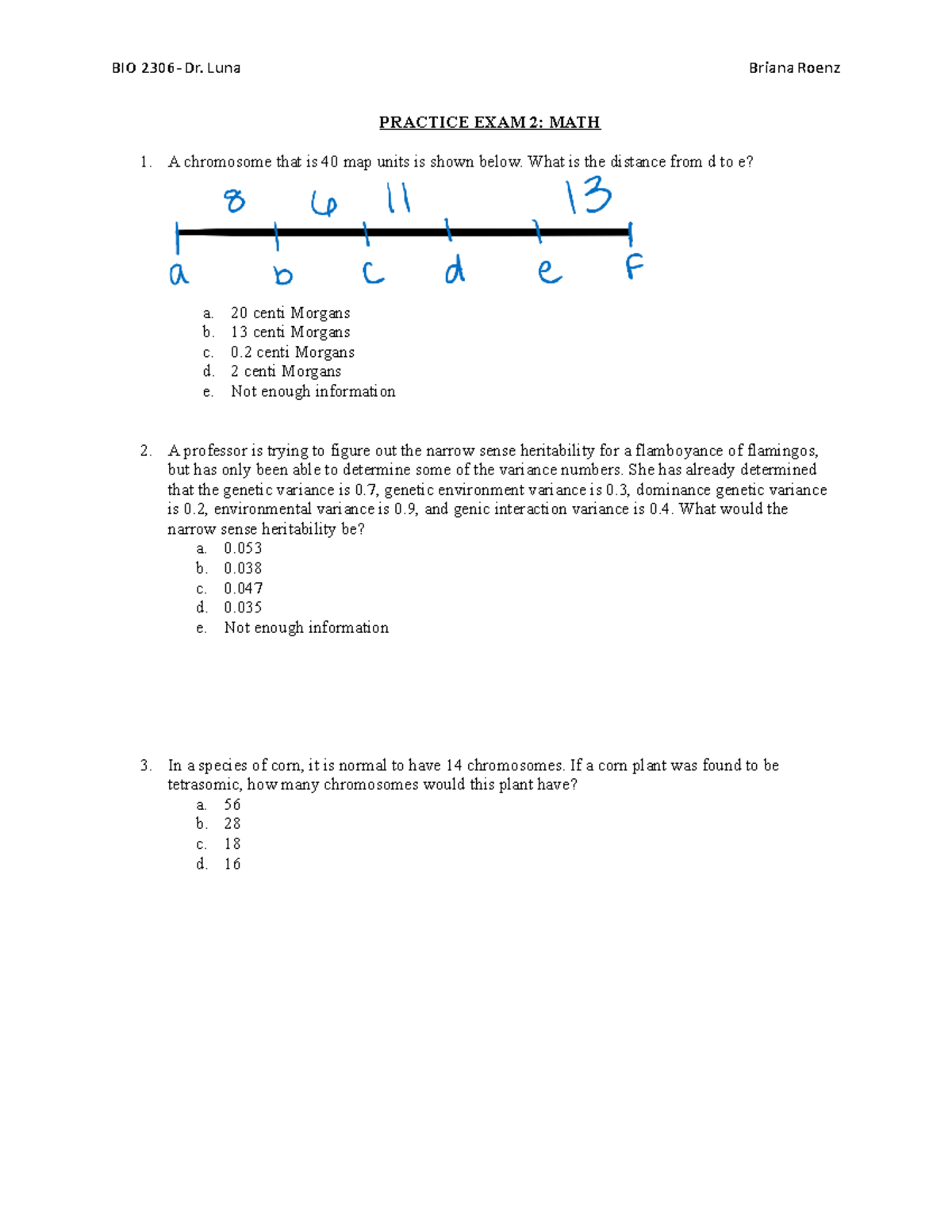 BIO+2306+Practice+Exam+2+%28MATH%29 - PRACTICE EXAM 2: MATH A ...