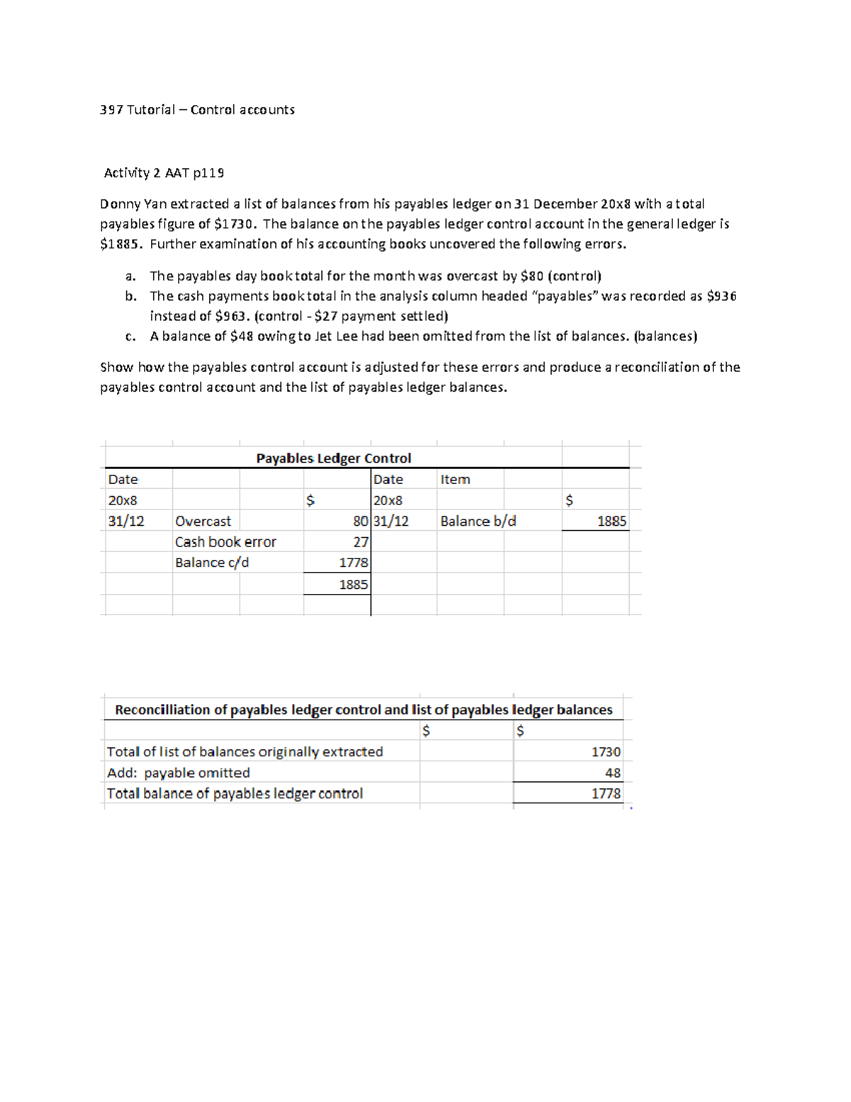 397 Tutorial Control accounts answers 397 Tutorial Control