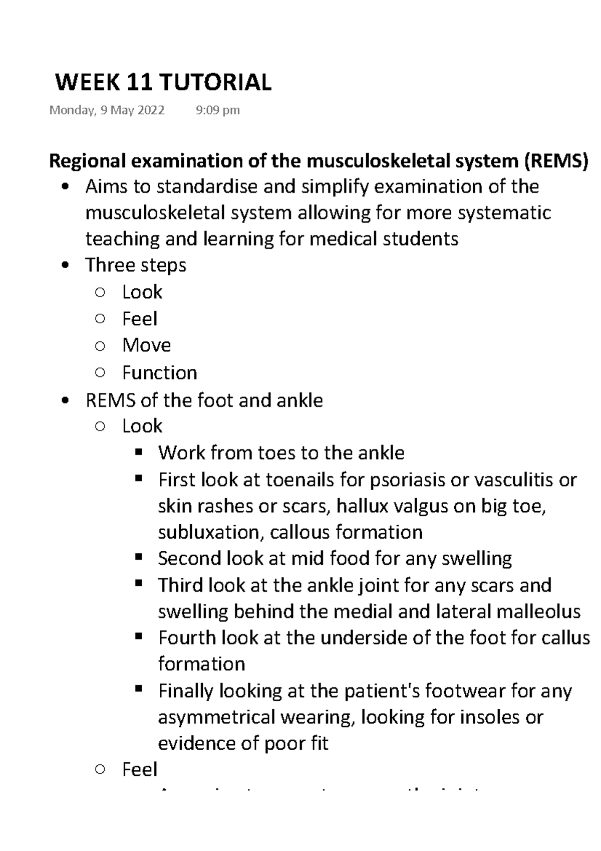 WEEK 11 Tutorial - Regional examination of the musculoskeletal system ...
