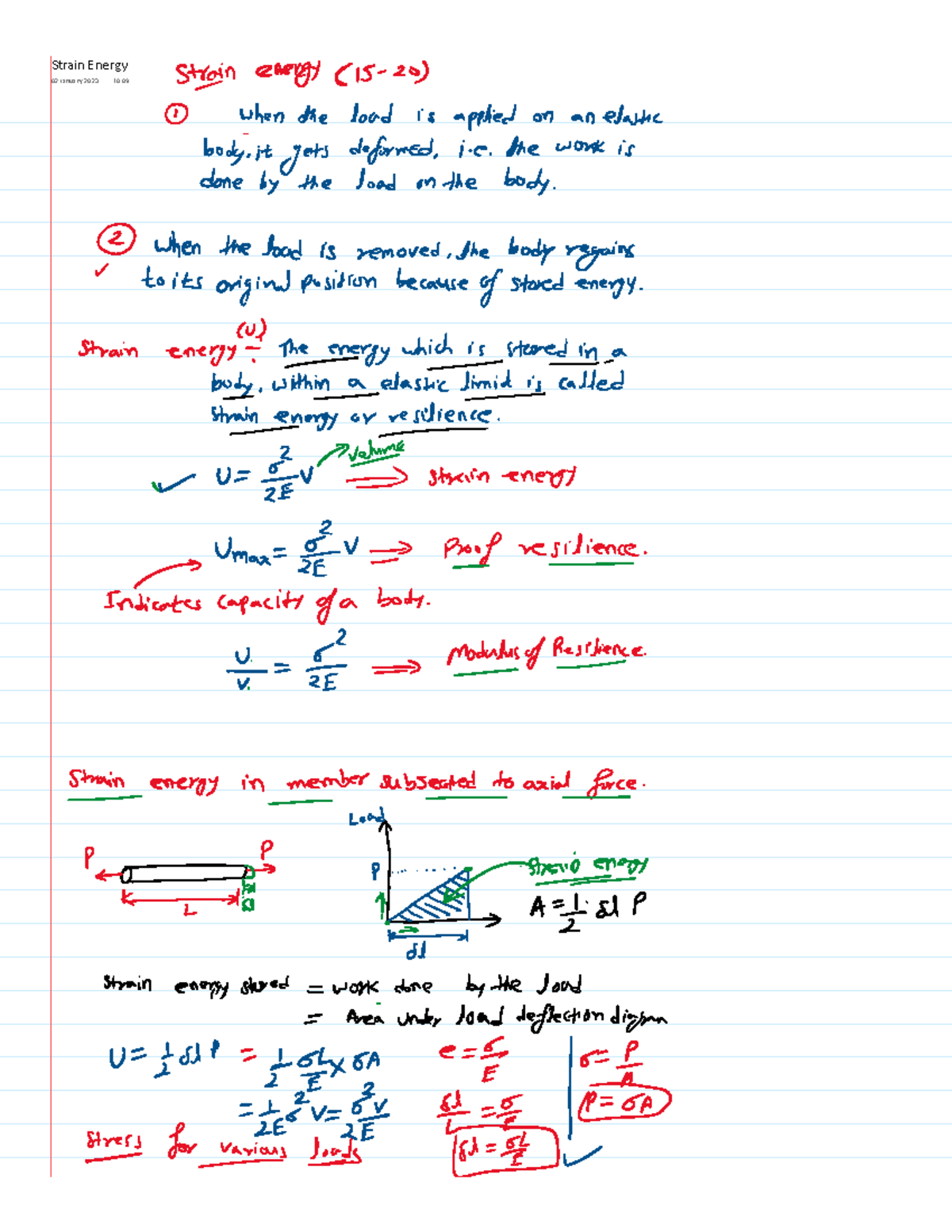 Strain energy - Lecture notes of subject strength of materials ...