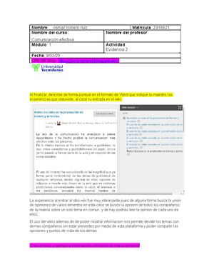 Ejercicio 1 Comunicacion Efectiva - Parte 2 Elabora un documento que ...