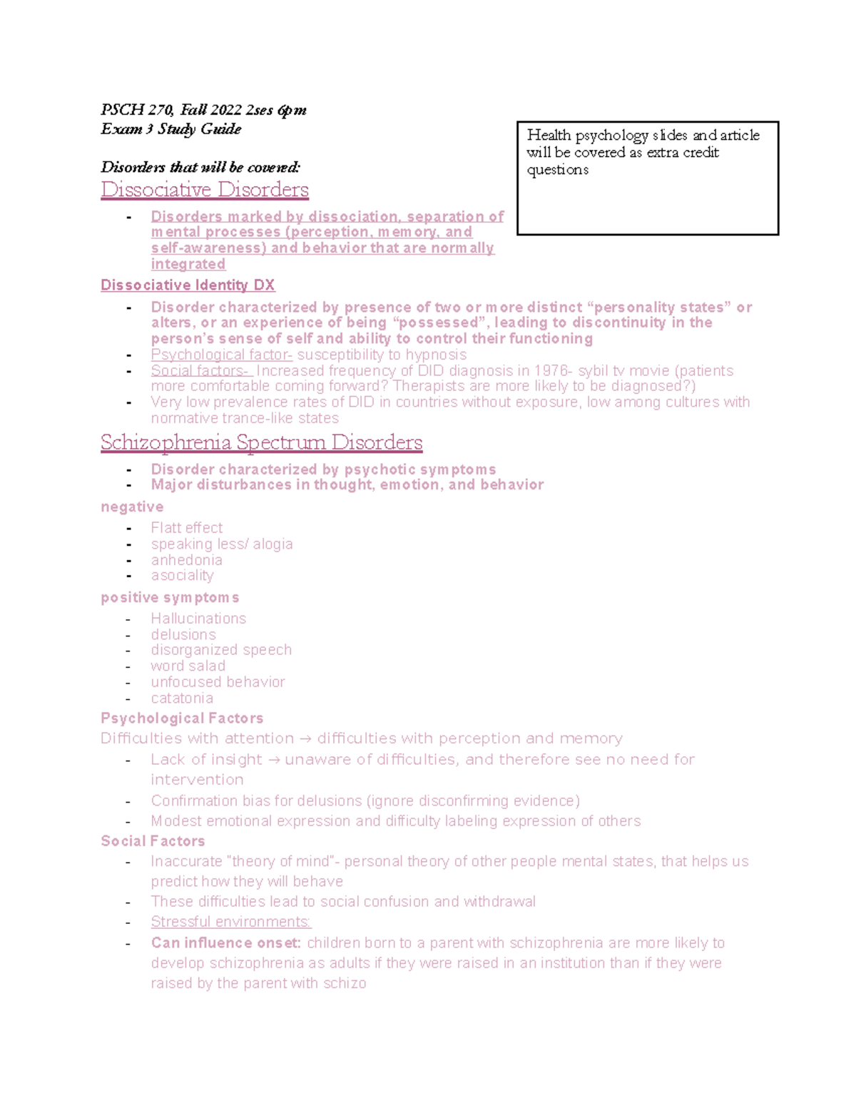Exam 3 study guide - PSCH 270, Fall 2022 2ses 6pm Exam 3 Study Guide ...