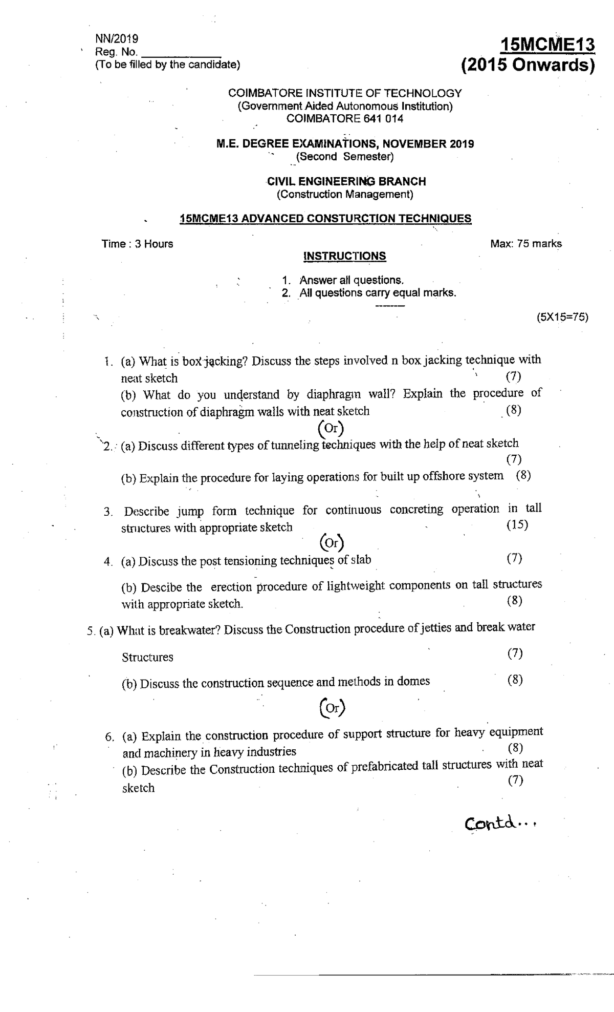 19NOV 15MCM(E-13) - Question Paper - Civil Engineering - Studocu